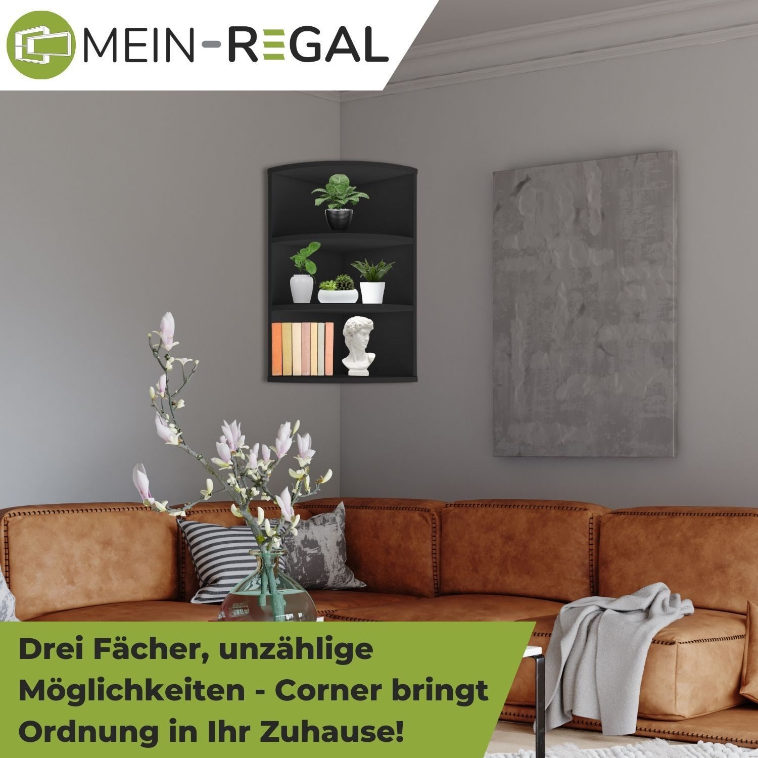 Mein-Regal Standregal CORNER 60, Schwarz Eckregal 30x30x60 cm Holz 3 Fächer günstig online kaufen