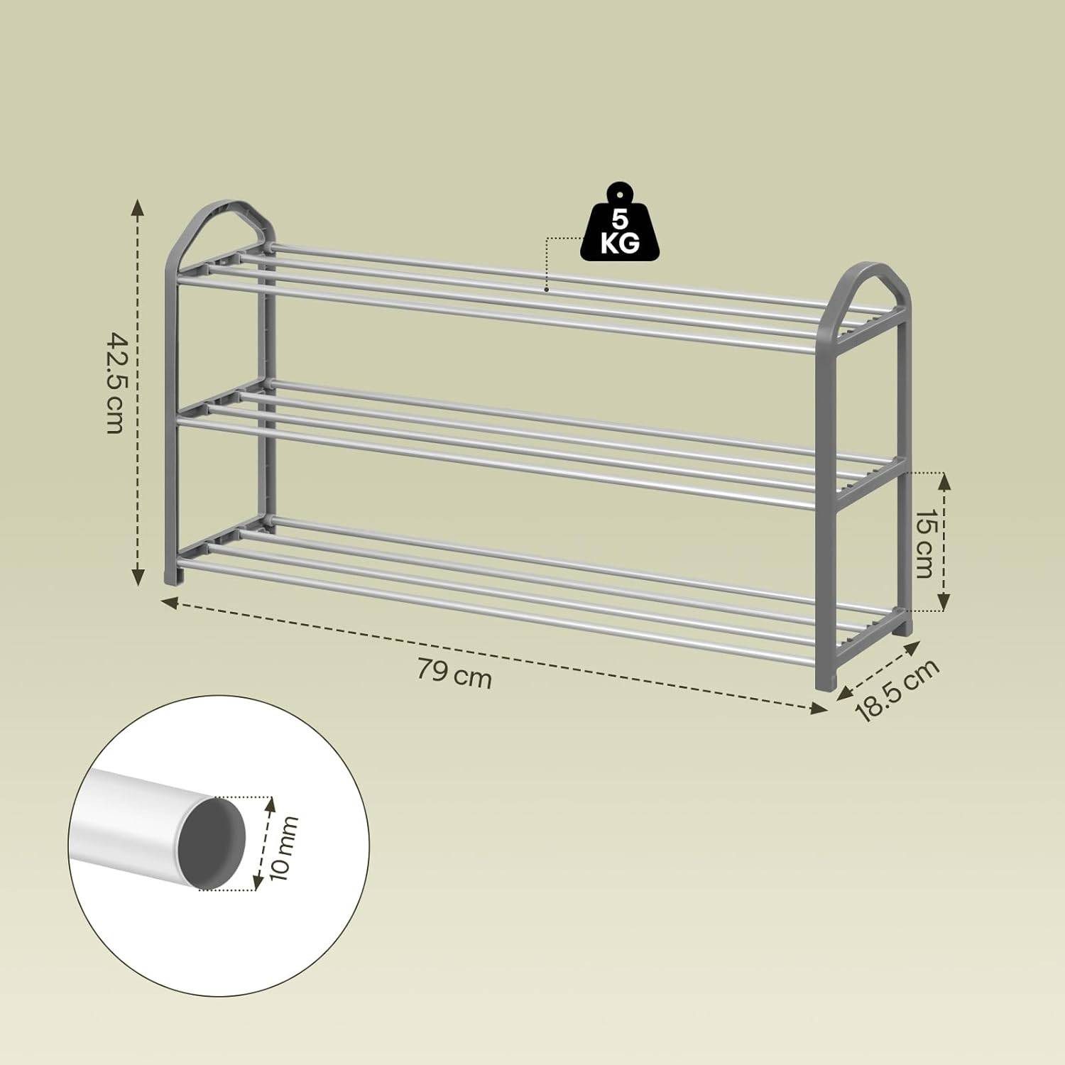 EUGAD Schuhregal, 1-tlg., 3-Ebenen–Metallrohrgestell, für Flur, Wohnzimmer, Schlafzimmer