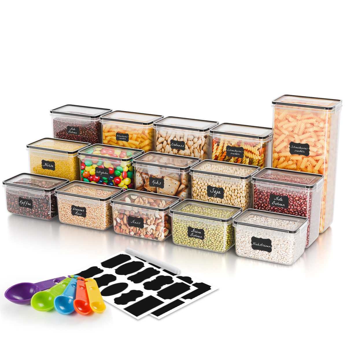 Simloveve Vorratsdose Банки для хранения mit Deckel Luftdicht, BPA-frei Organizer Küche, Polyprophylen (PP), (22-tlg., Set inkl. Etiketten), Aufbewahrungsbox Küche für Mehl, Müsli, Zucker, Trockenvorräte