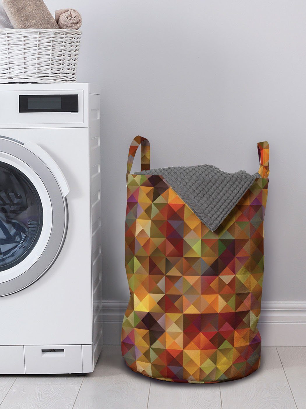 Abakuhaus Wäschesäckchen Grid-Mosaik Kordelzugverschluss für Waschsalons, Geometrisches Bunt Griffen Wäschekorb mit