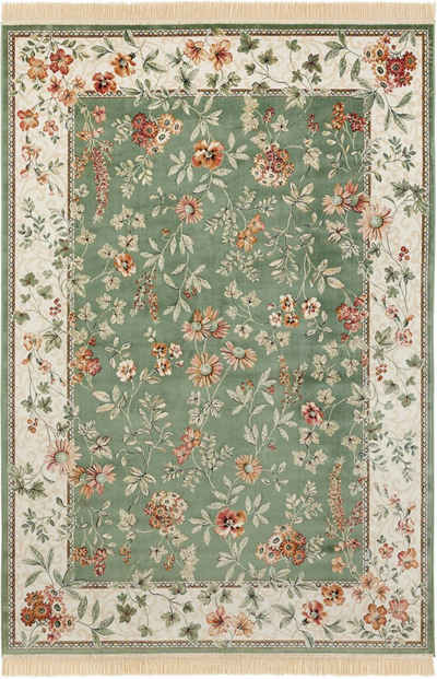 Teppich Orient Flowers, NOURISTAN, rechteckig, Höhe: 5 mm, Floral, Seiden Optik, Orient Design, Gekettelt, Robust