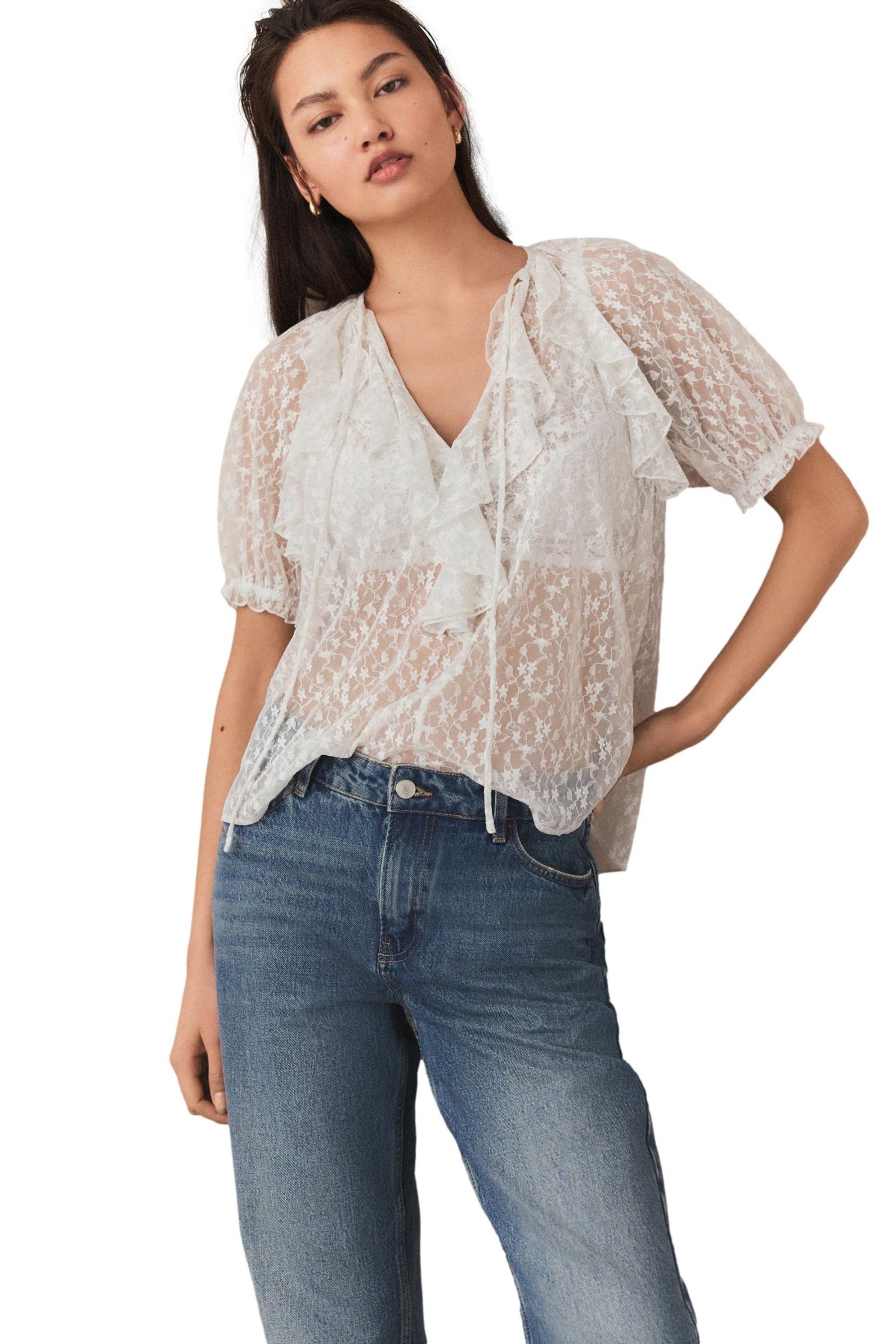 Next Kurzarmbluse Rüschenbluse aus Mesh mit kurzen Ärmeln (1-tlg) günstig online kaufen