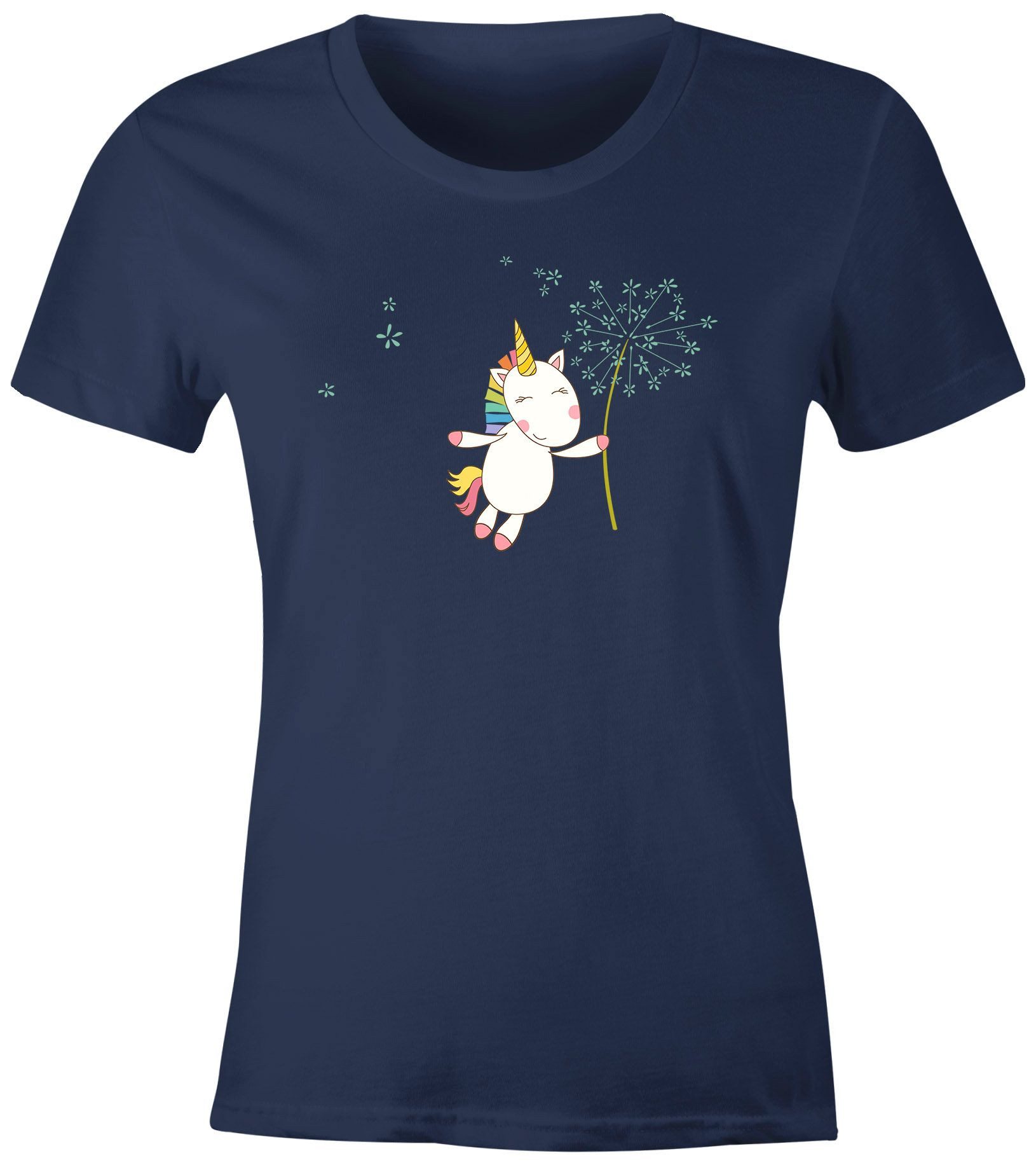 MoonWorks Print-Shirt Damen T-Shirt Einhorn mit Pusteblume Unicorn with Dandelion Slim Fit mit Print