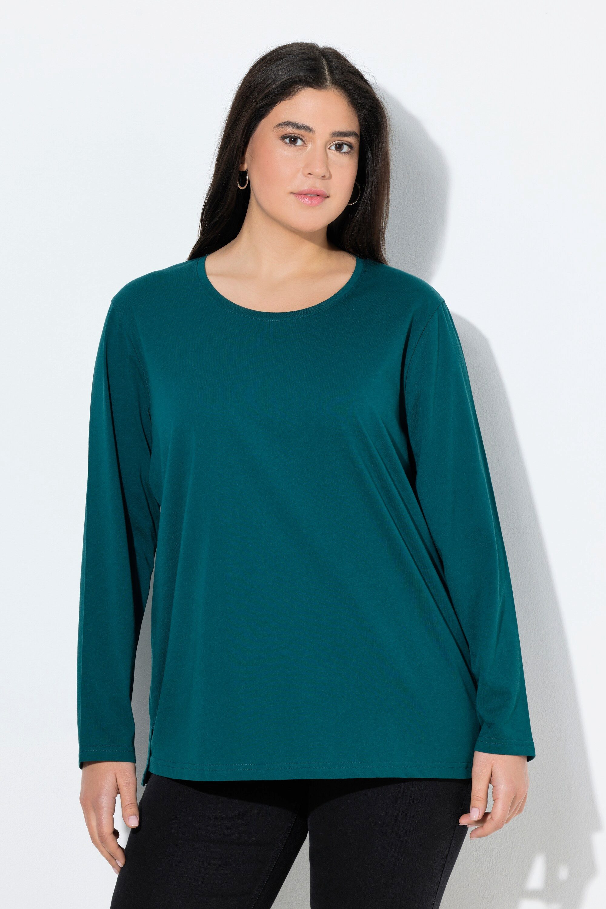 Ulla Popken T-Shirt Shirt Relaxed Rundhalsausschnitt Langarm günstig online kaufen