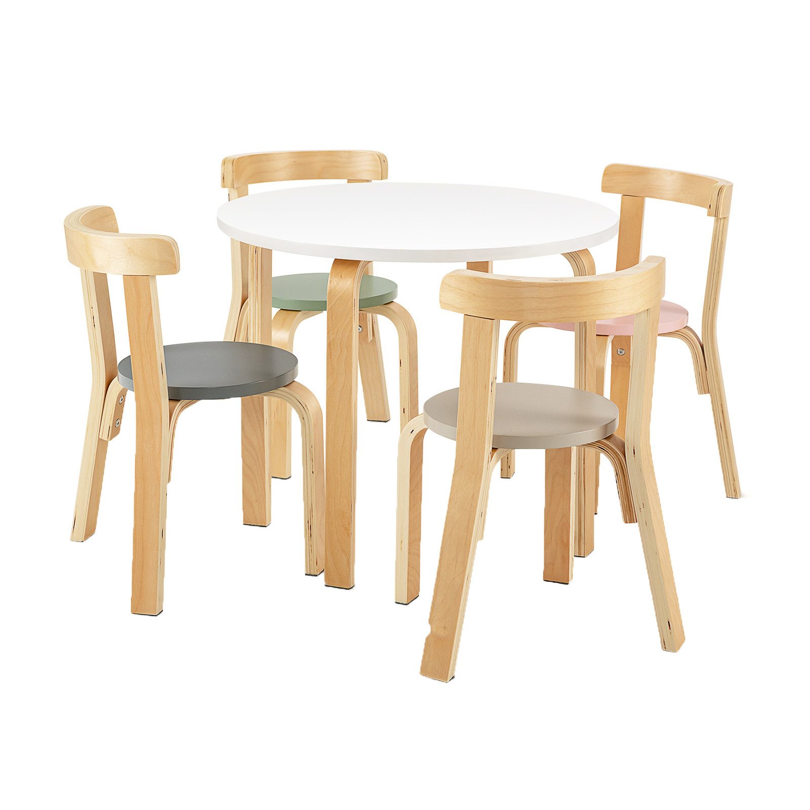 KOMFOTTEU Kindersitzgruppe Kinderaktivitätstisch, (Set, 5-tlg), aus Bugholz