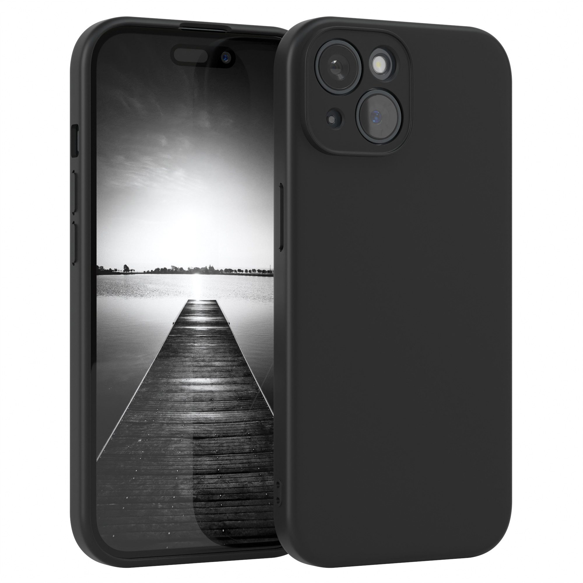 EAZY CASE Handyhülle für Apple iPhone 15 Hülle Silikon 6,1 Zoll, Silikon Schutzhülle mit Kameraschutz kratzfest Back Cover Etui Schwarz