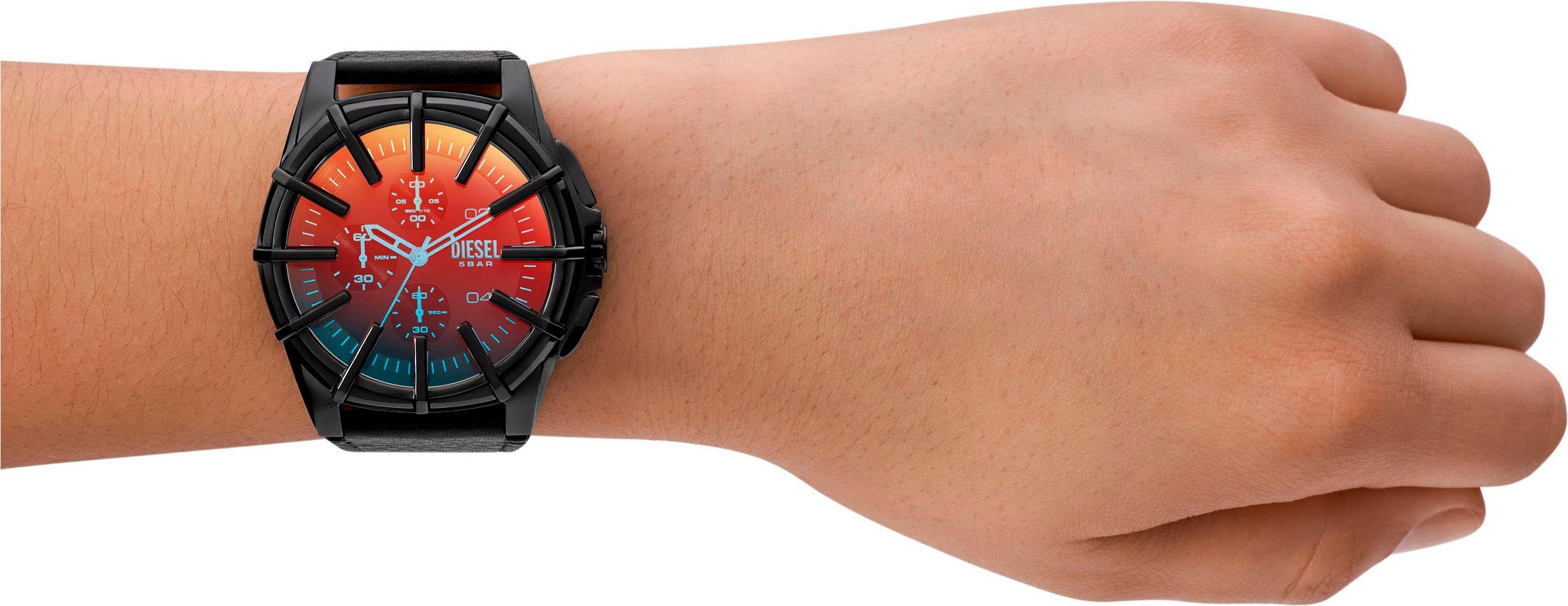 Diesel Chronograph FRAMED DZ4658, Quarzuhr, Armbanduhr, Herrenuhr, Stoppfunktion, Lederarmband