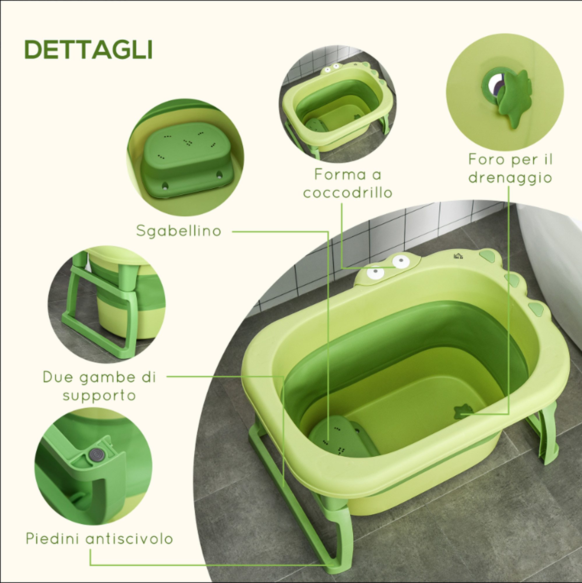 Luckice Babybadewanne Faltbare Babywanne mit Tritthocker – Grün, (Babywannen-Set mit Tritthocker, faltbares Bade-Set für Kleinkinder, 1-tlg), ohne scharfe Kanten, geschwungene ergonomische Form, max