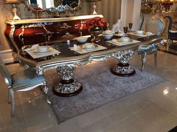 Casa Padrino Esszimmerstuhl Luxus Barock Esszimmerstuhl Hellblau / Beige / Silber - Prunkvoller Massivholz Küchenstuhl mit elegantem Muster - Barock Esszimmer Möbel