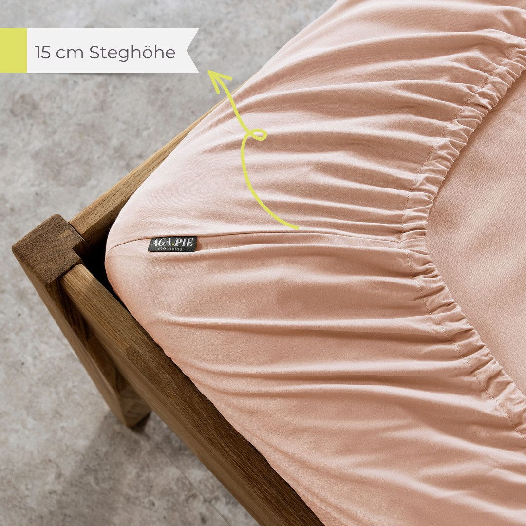 AGA.PIE Spannbettlaken Bambus Lyocell Spannbettlaken, Gummizug: rundum, 15 - 35 cm Steghöhe, für Allergiker geeignet, OEKO-TEX zertifiziert