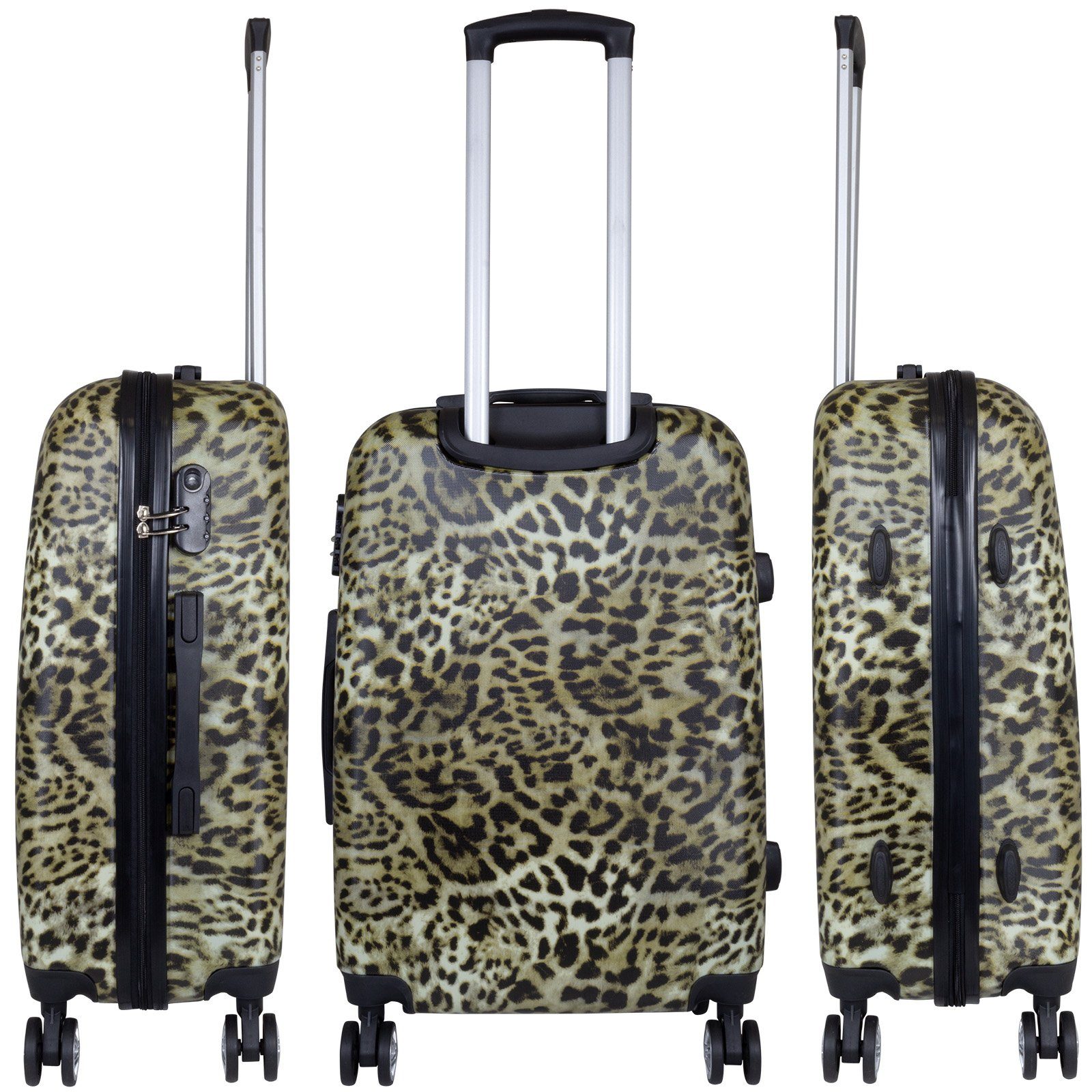 Trendyshop365 Hartschalen-Trolley Reisekoffer im Leoparden-Look, 3 Größen, 4 Rollen, Tierfell-Optik, Zahlenschloss