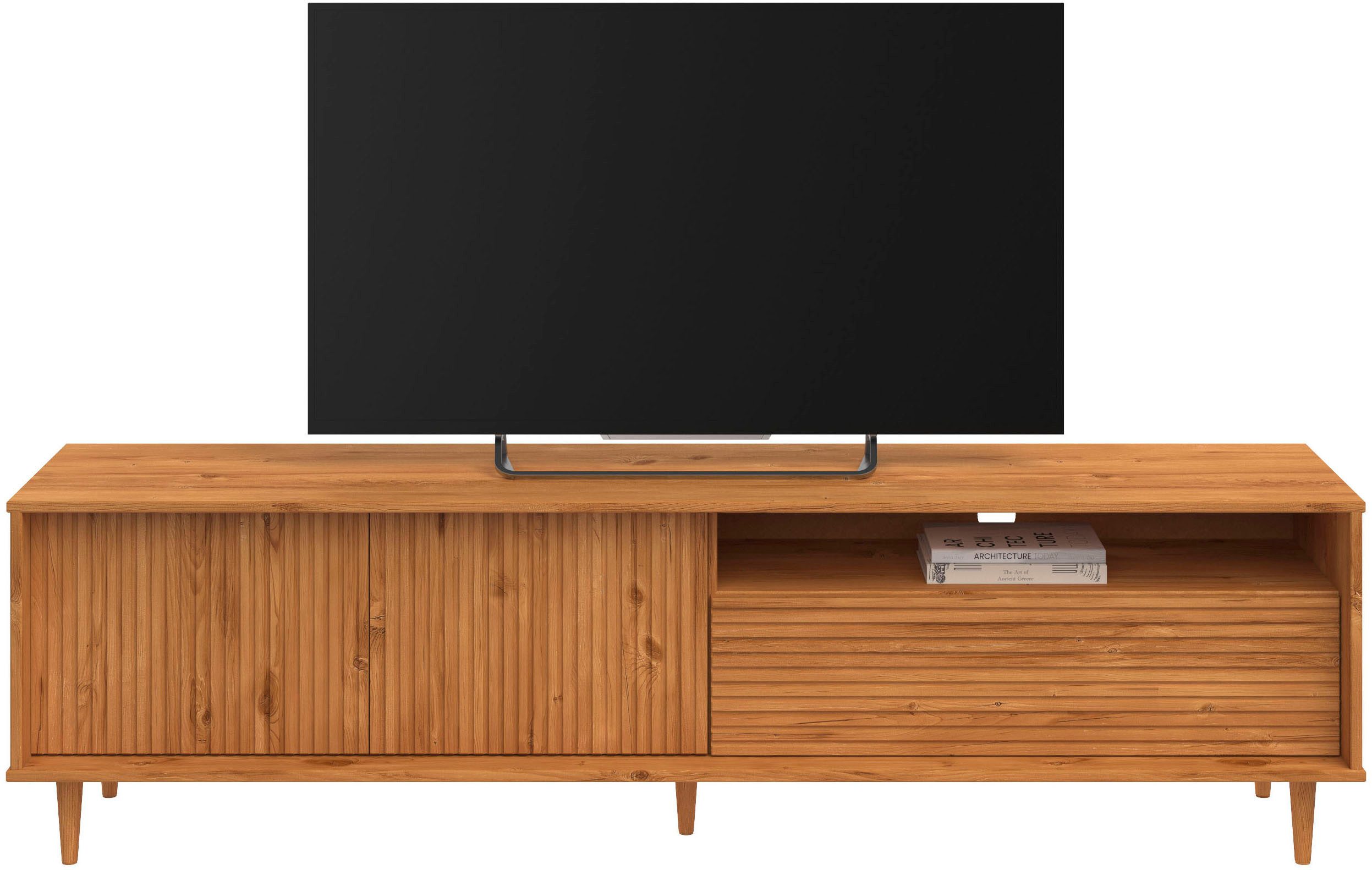 OTTO home Lowboard Malmedy Front mit gefrästen Rillen, TV-Kommode aus massivem Kiefernholz, Push-to-open, Breite 180 cm. Reduzierter Preis € 269,99. Unverbindliche Preisempfehlung € 599,99