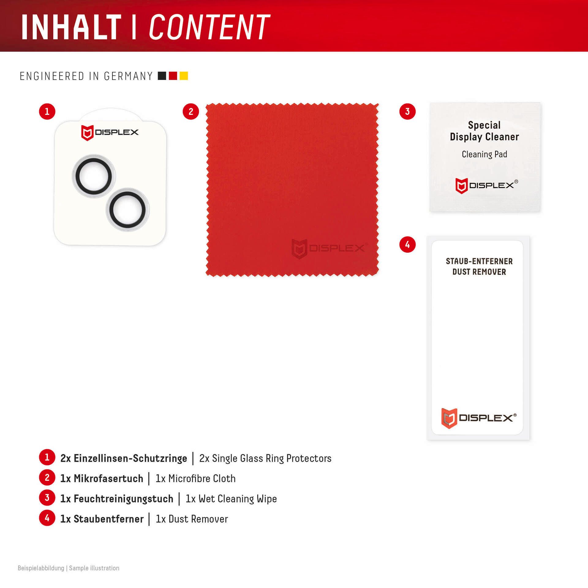 Displex Kameraschutzglas Camera Lens Glass Single Glass Ring Protector für Apple iPhone 15, Apple iPhone 15 Plus, Packung, Objektivschutz, Kameraschutz, kratz- & stoßfest