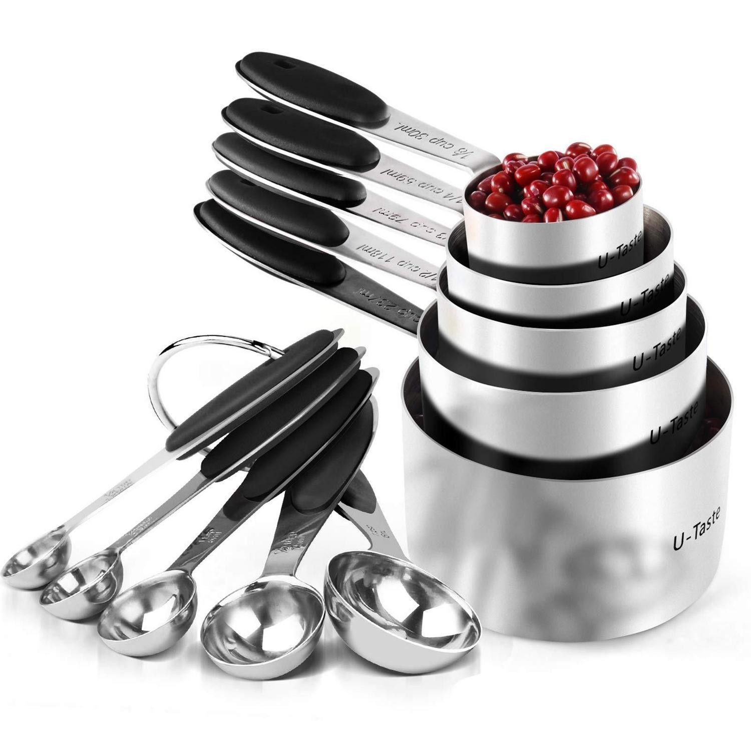 LuxusKollektion Messlöffel Messbecher & Messlöffel Set Edelstahl 10tlg Schwarz