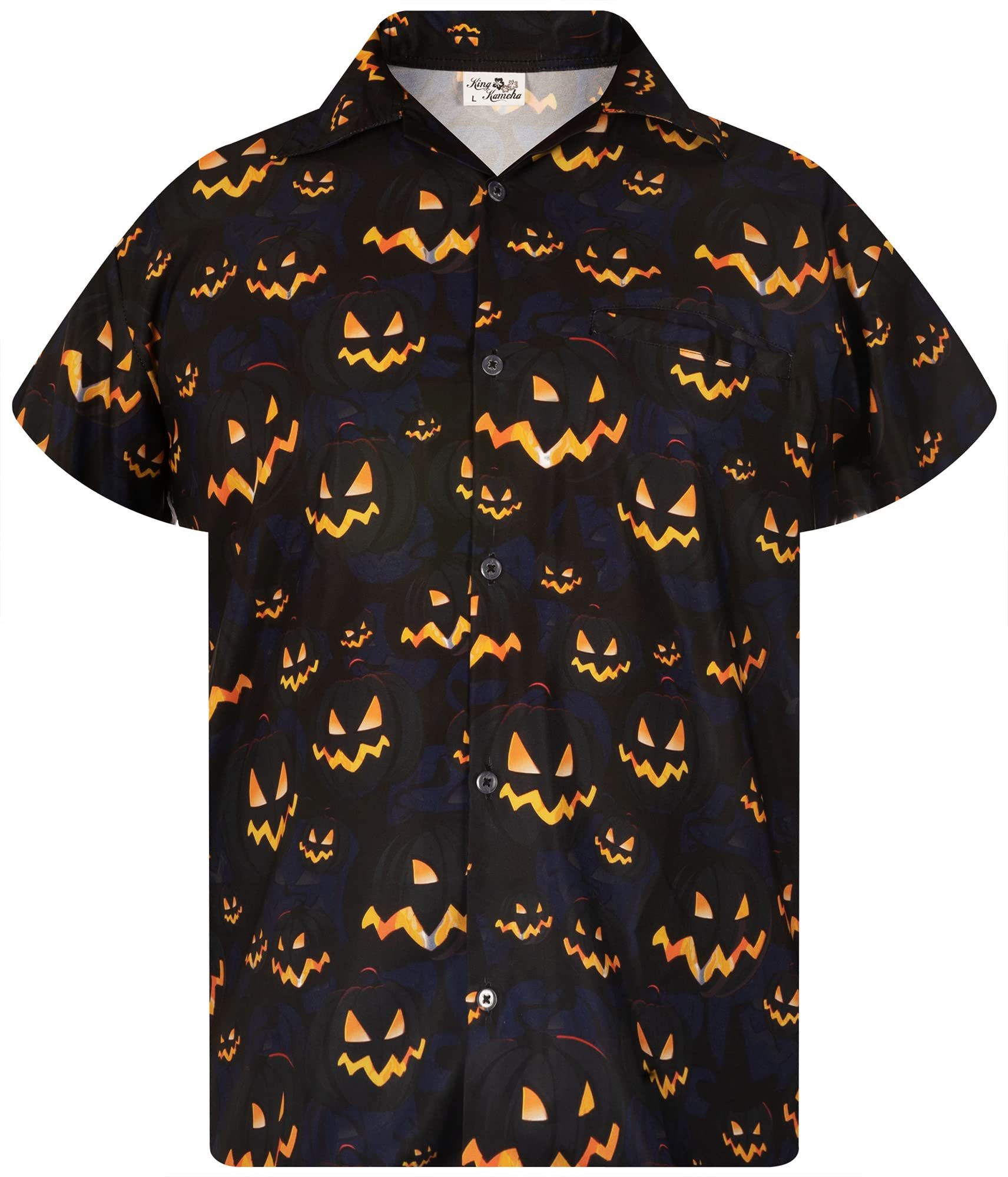 King Kameha Hawaiihemd Halloween Pumpkin Allover Hawaii-Hemd Kurzarm Front- günstig online kaufen