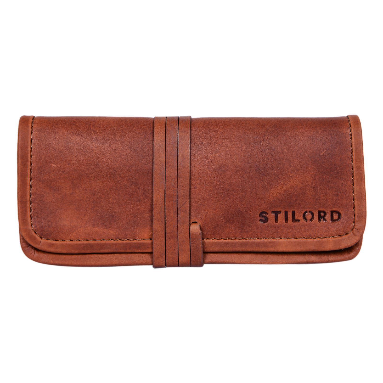 braun Federmäppchen Etui Vintage cognac STILORD Leder "Lenny" -