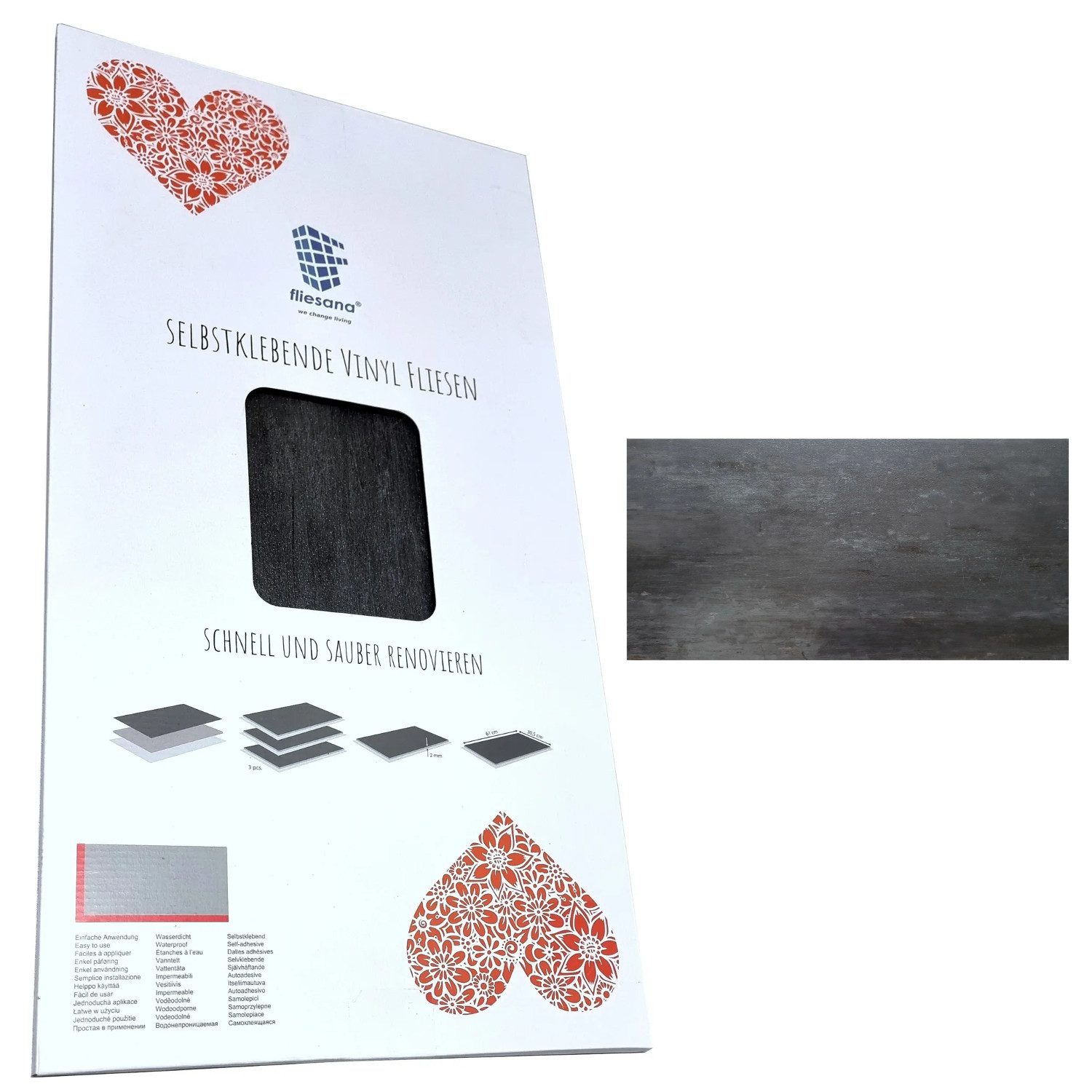 Fliesana Плиткаaufkleber, Selbstklebende Wandfliesen Bodenfliesen 3 Stück