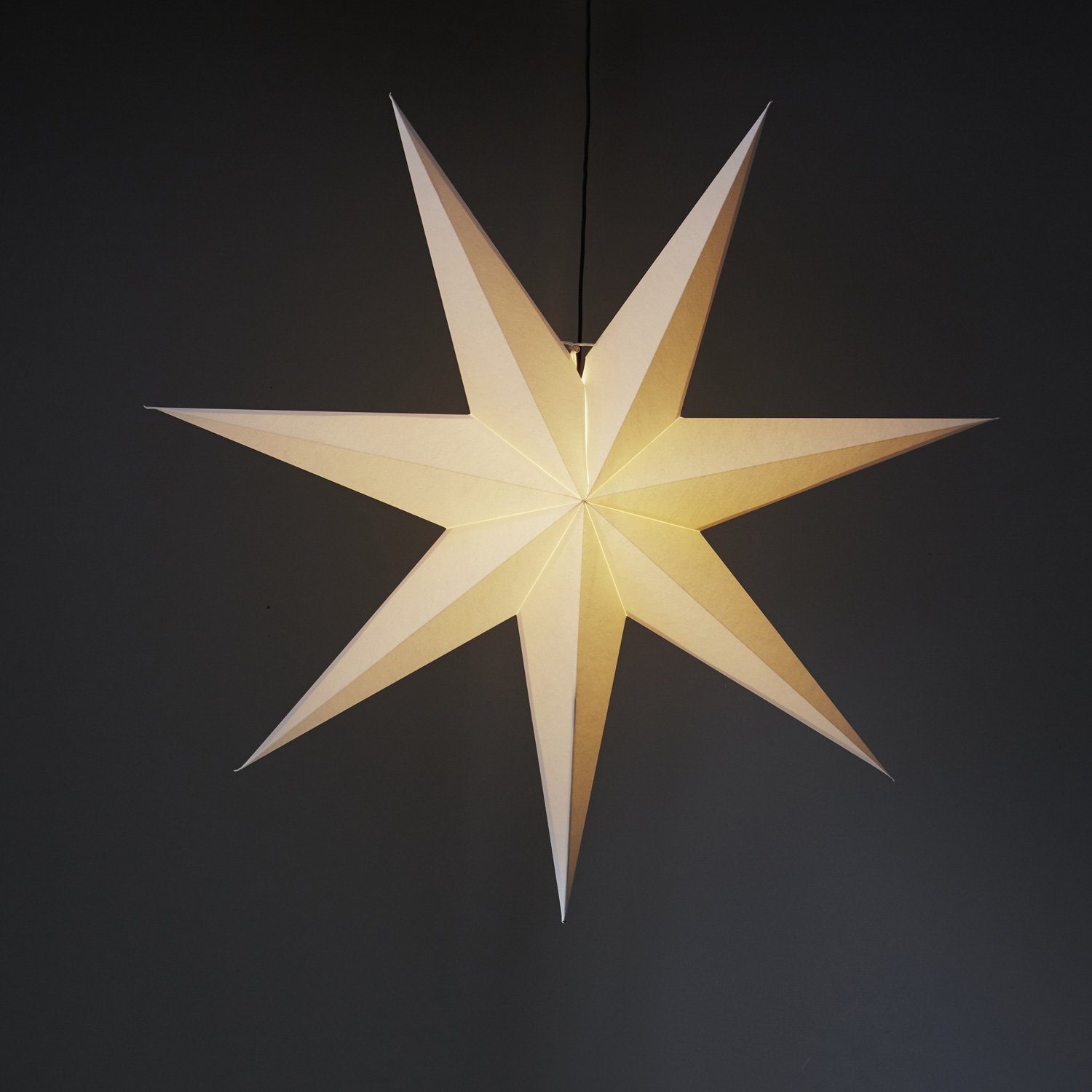 STAR TRADING LED weiß hängend Leuchtstern Stern Faltstern Kabel 7zackig mit Papierstern 100cm