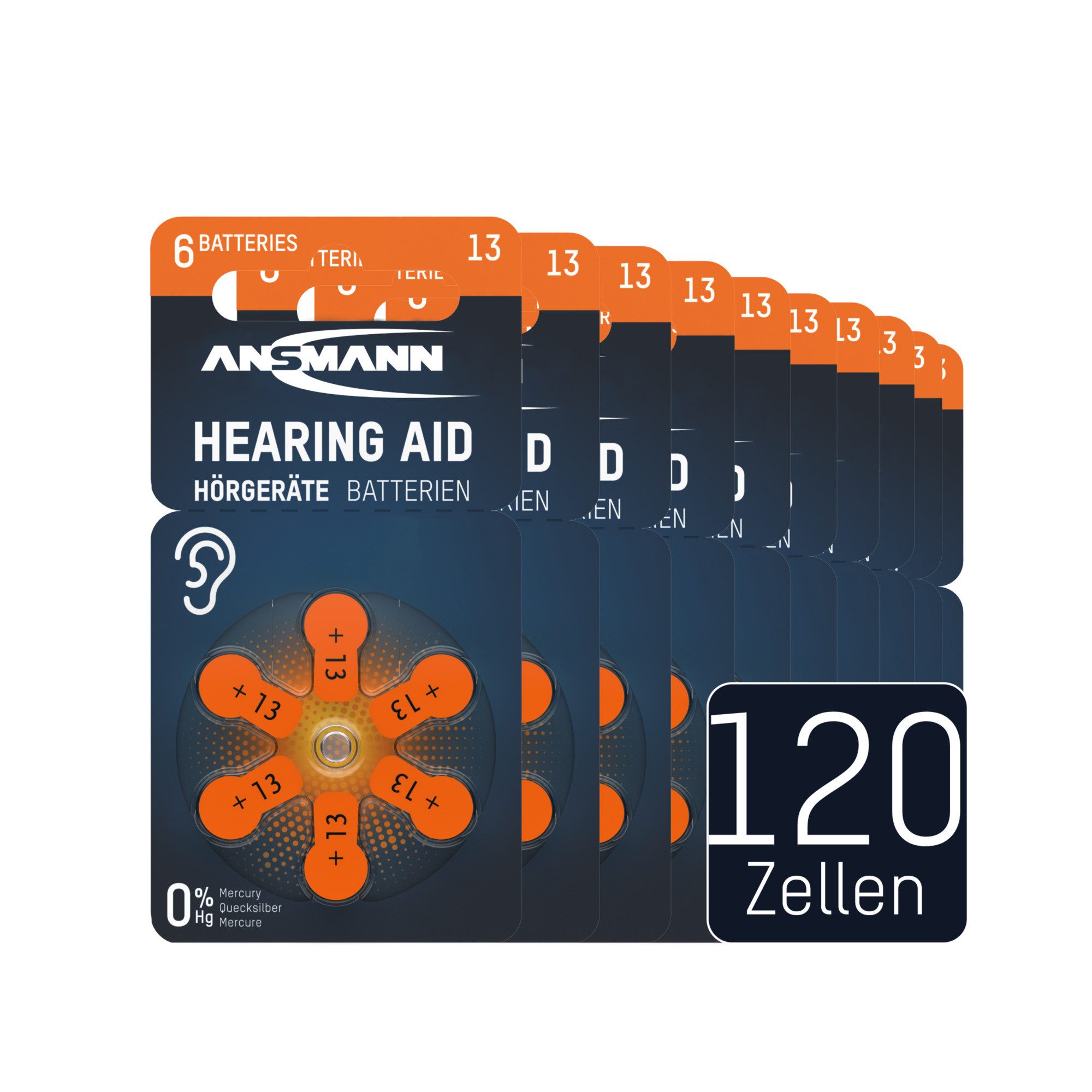 ANSMANN AG Hörgerätebatterien Typ 13 orange, 120 Stück Knopfzelle