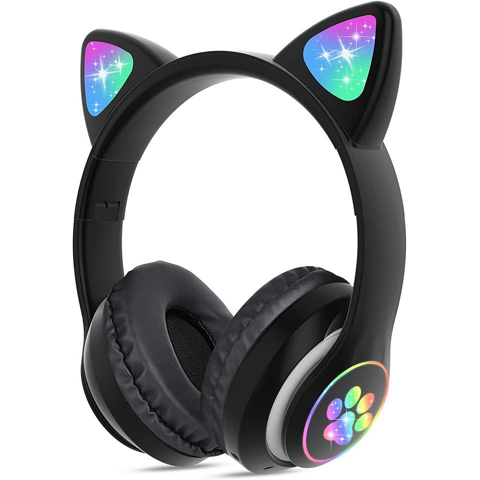 Bluetooth Kopfhörer Kinder,KKUYI Kinderkopfhörer mit mikrofon Tragbar kopfhörer Bluetooth Over Ear,Süße Katze Kabellose Kopfhörer mit Laustärkebegrenzung Verstellbare 