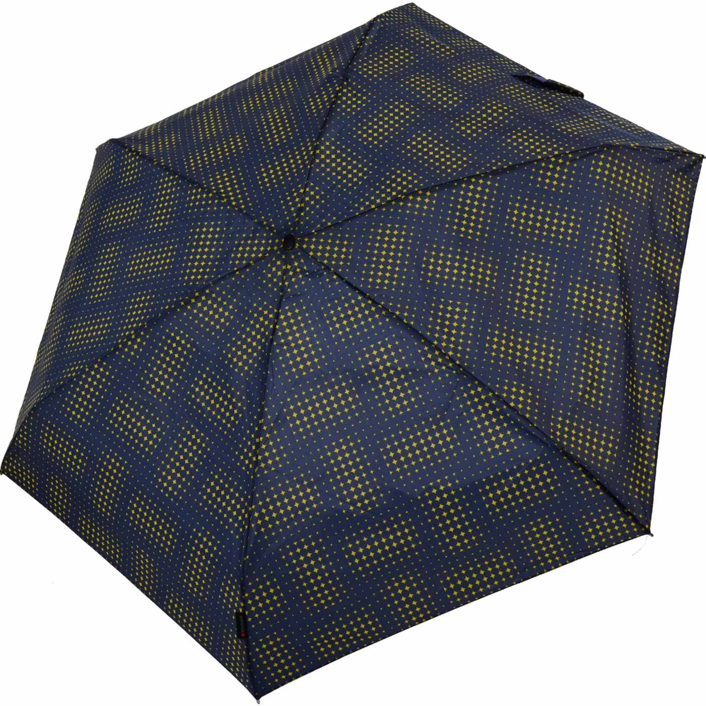 Taschenregenschirm Knirps® kompakt jede navy-blau-gelb leicht Begleiter, klein der zuverlässige - in stars, Mini-Schirm der Travel passt Tasche