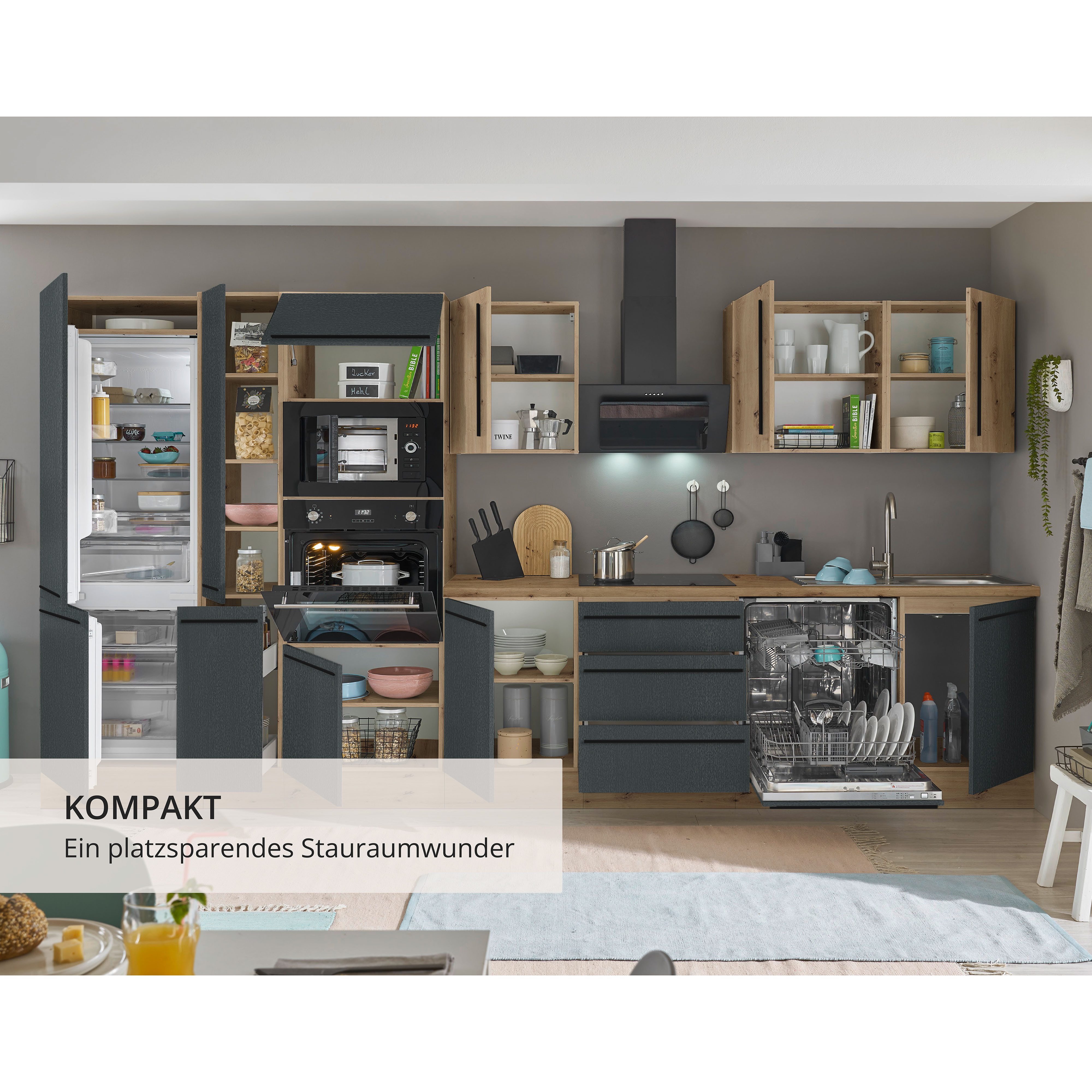 KOCHSTATION Küchenzeile Florida, Breite 370 cm, wahlweise mit E-Geräten,Softclose für Türen/Schubkästen