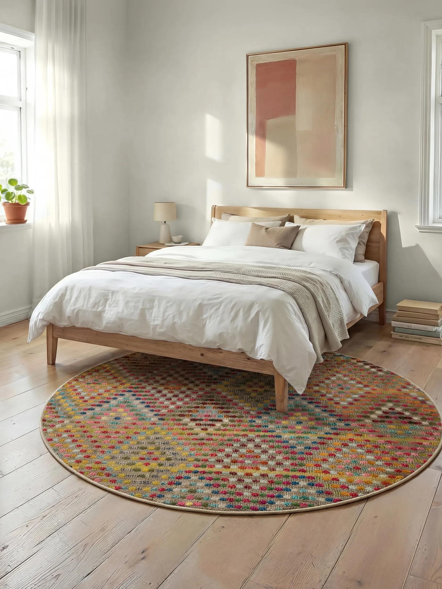 benuta Teppich Casa, rund, Höhe: 11 mm, Teppich Wohnzimmer, Esszimmer, Schlafzimmer, Flur, Farbenfroh, Retro
