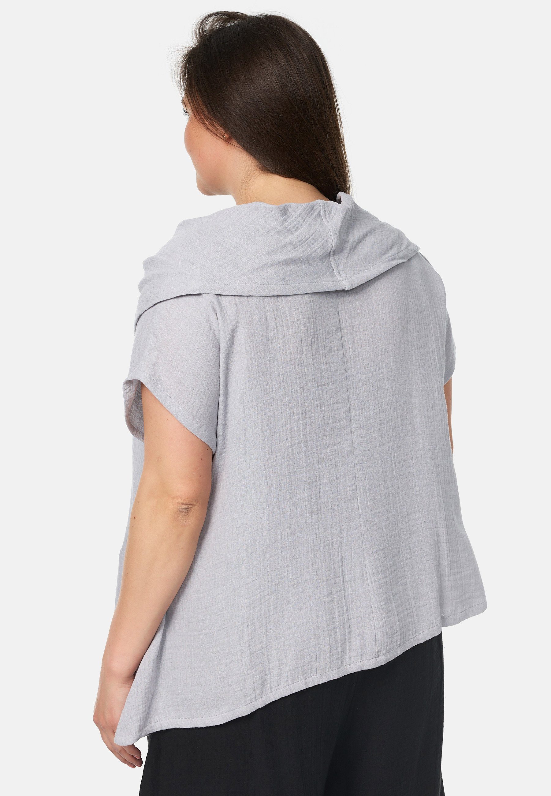 Wasserfallkragen T-Shirt mit Kekoo 'Natura Grau Tunikashirt Asymmetrischer Schnitt Kollektion