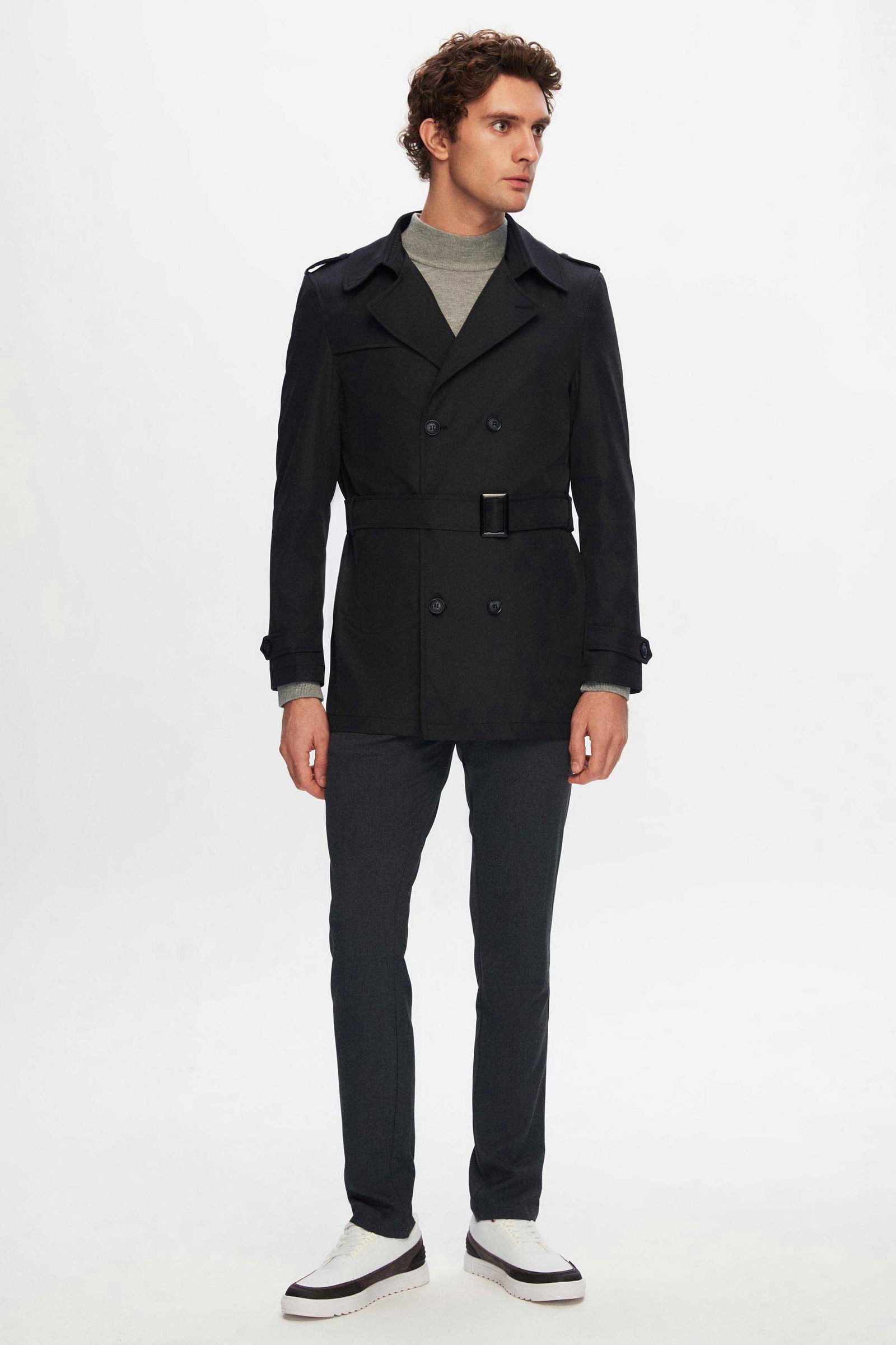 D'S DAMAT Caban Ds Damat Regular Fit Epaulette Belted Top Coat/Trenchcoat
