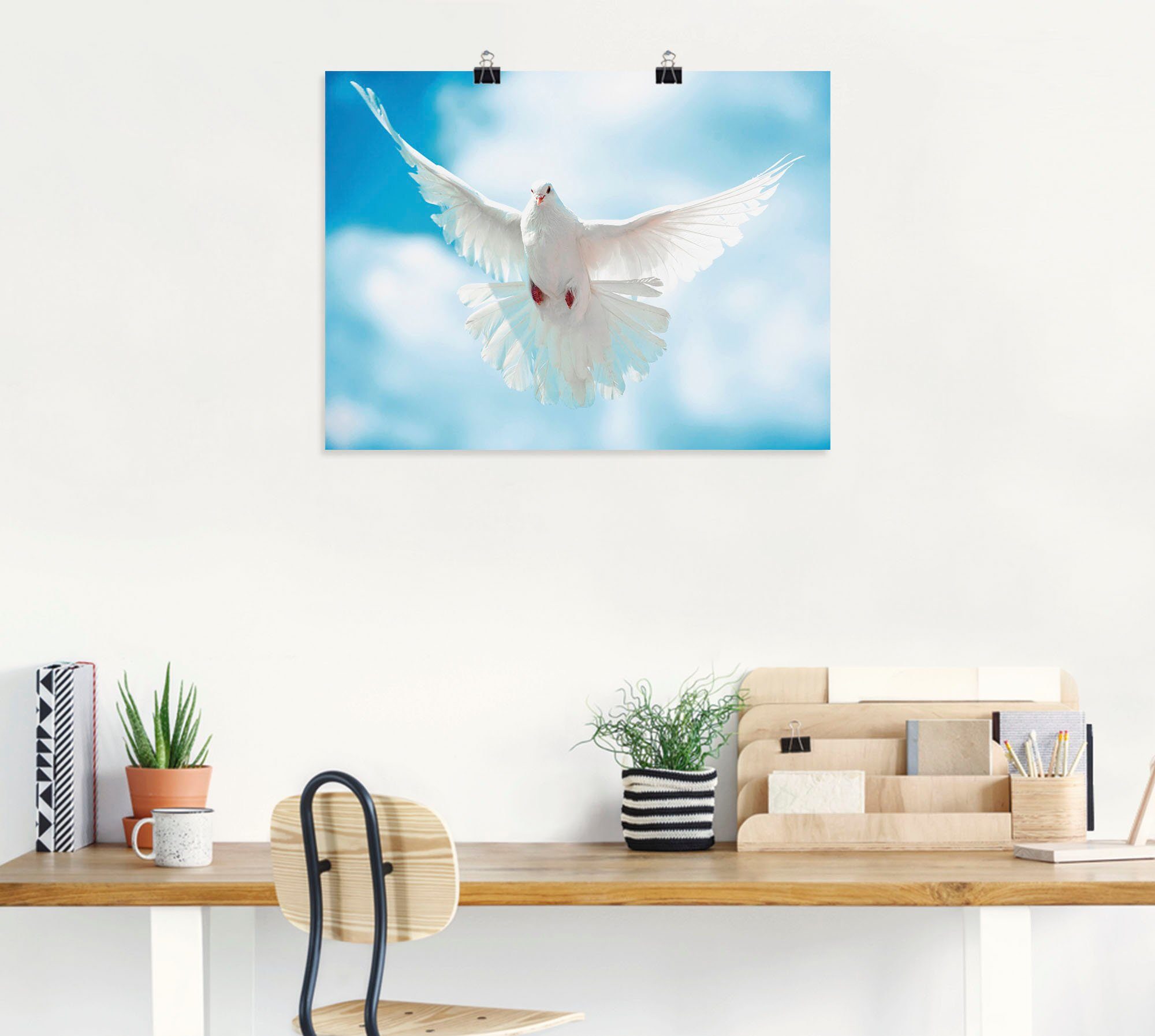 Taube Leinwandbild, Flügeln, Wandaufkleber Größen Poster Artland ausgebreiteten Wandbild oder mit Alubild, in (1 St), Vögel als versch.