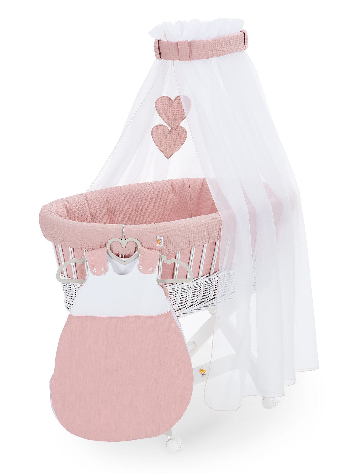 FabiMax Stubenwagen weiß lackiert, Komplettset, Musselin & Waffelpiqué, Ink günstig online kaufen