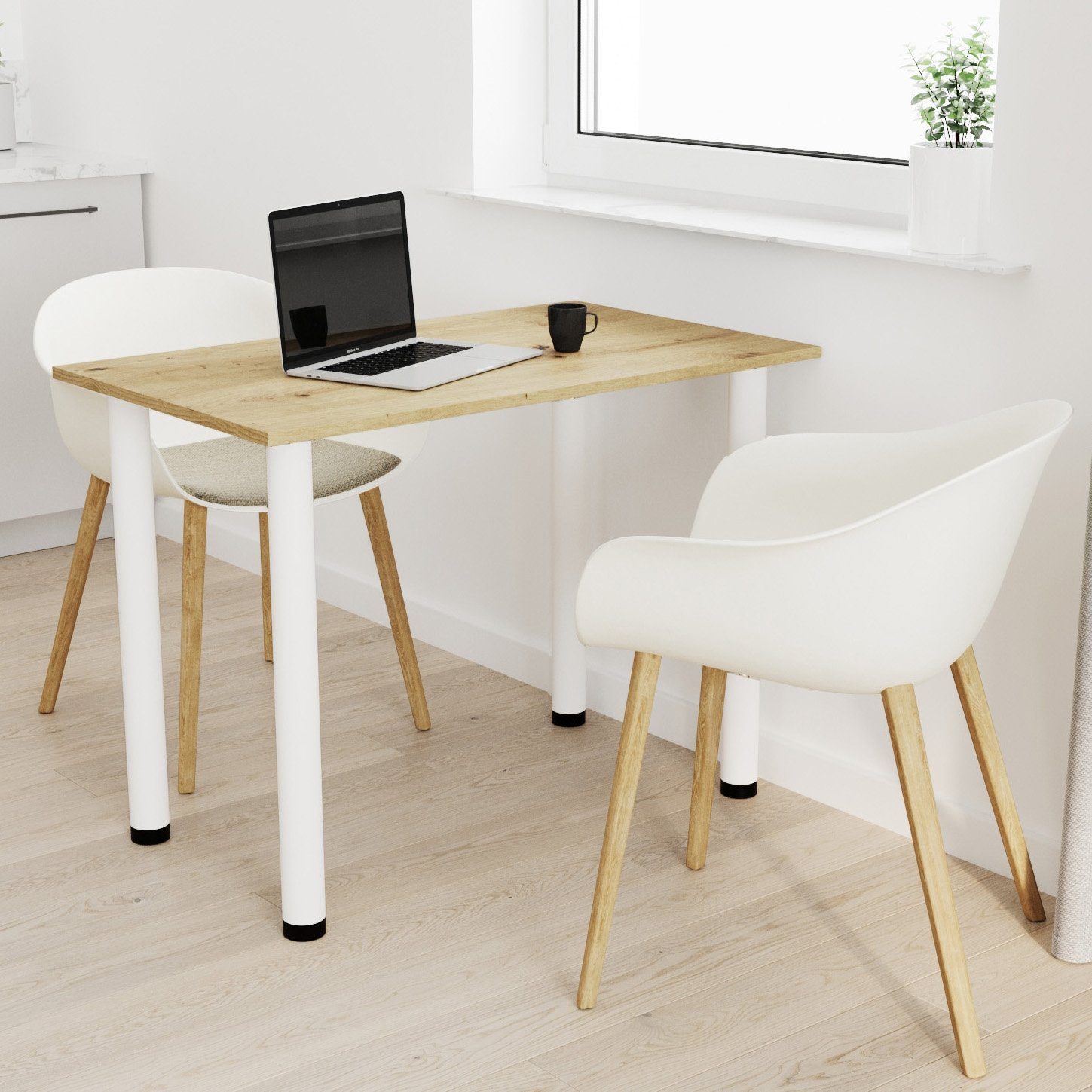 AKKE Esstisch, Esszimmertisch mit weißen Küchentisch Bürotisch Artisan 2mm PVC Eiche Beinen