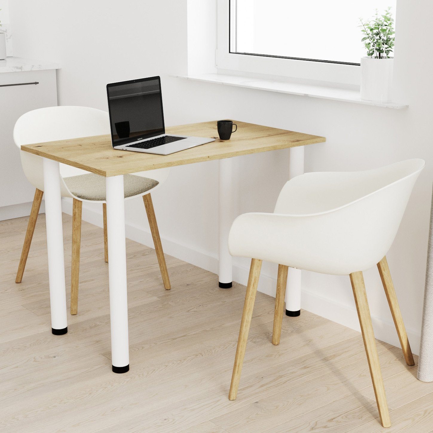 Bürotisch Eiche Artisan AKKE weißen mit Küchentisch 2mm Esstisch, Beinen Esszimmertisch PVC