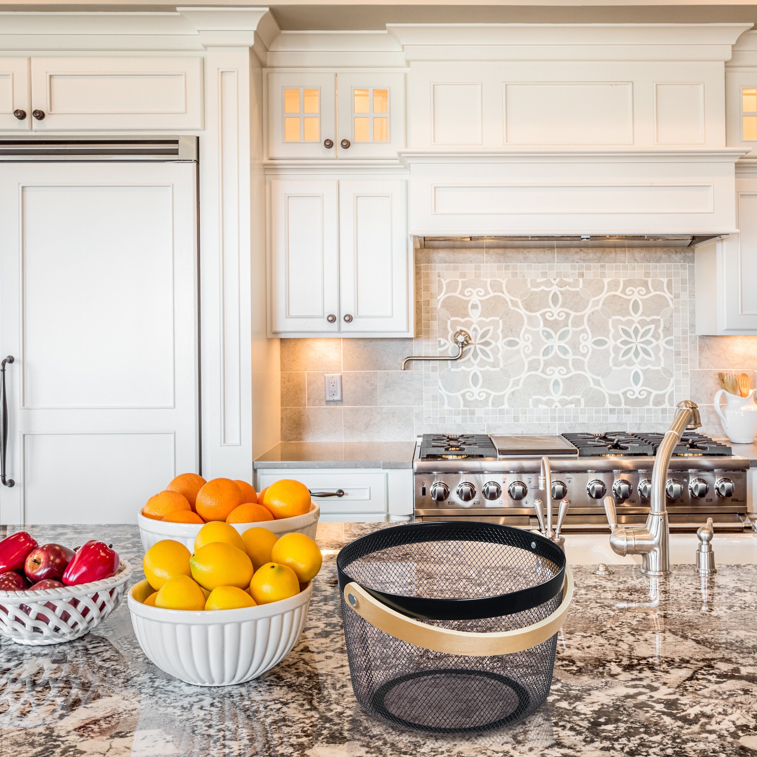 relaxdays Aufbewahrungskorb Runder Drahtkorb mit Henkel, schwarz