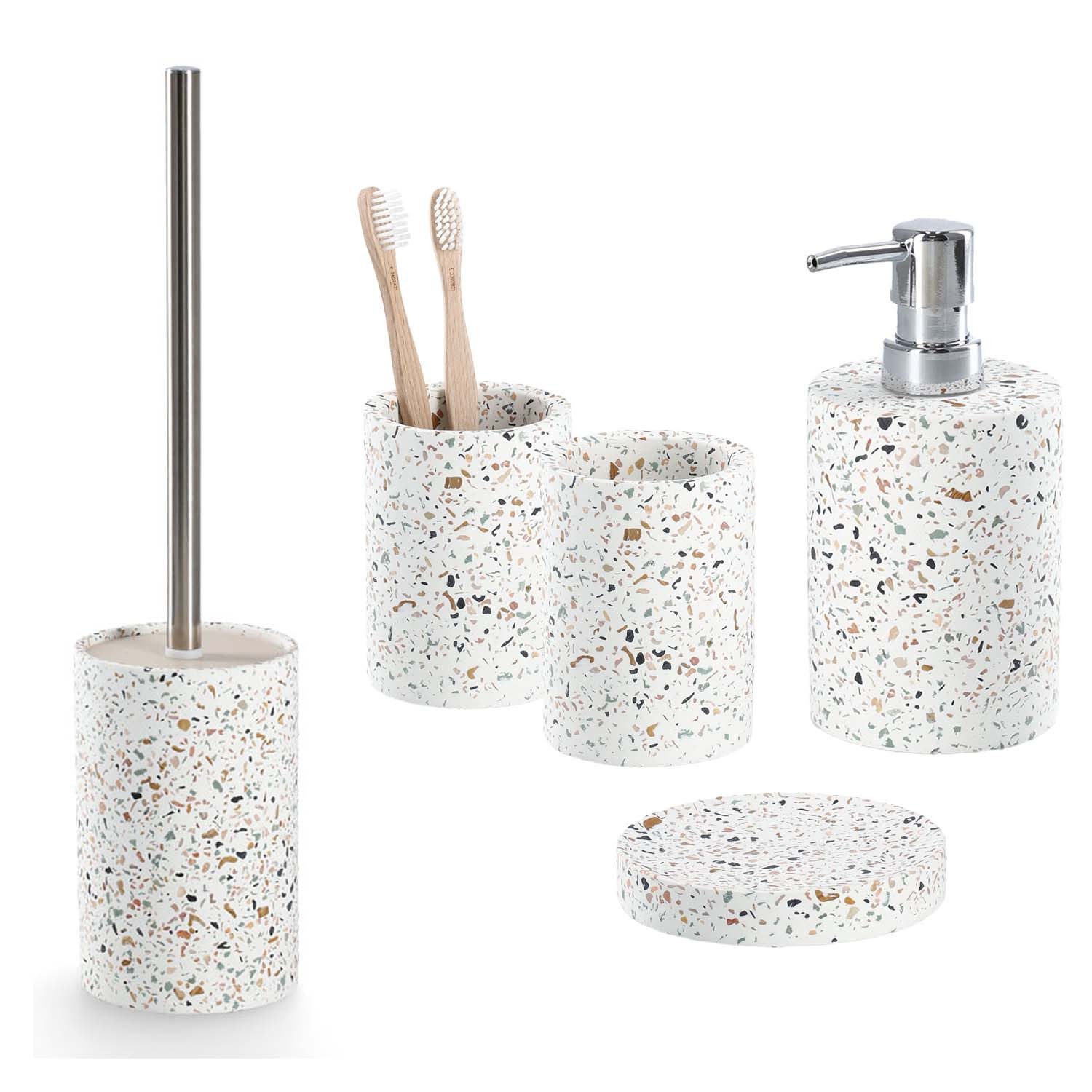 Zeller Present Badaccessoire-Set 5-teiliges Badaccessoire-Set Terrazzo - Zement, Set, 5 tlg., 5-tlg., modernes Terrazzo Muster
