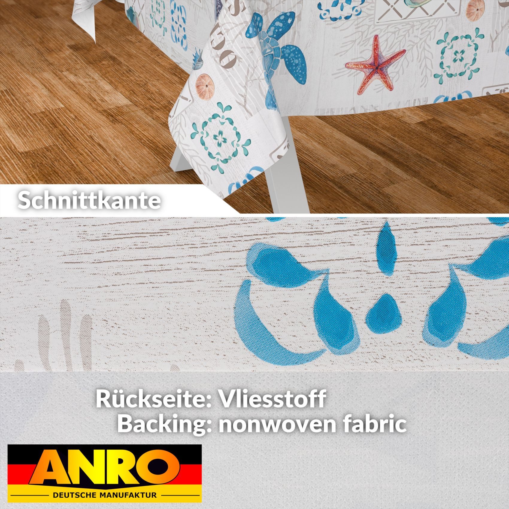 ANRO Tischdecke Wachstuchtischdecke abwaschbar Ozean Tischwäsche (Einzelstück 1-tlg), wasserabweisend pflegeleicht Skandinavisch Hellgrau 100x140cm
