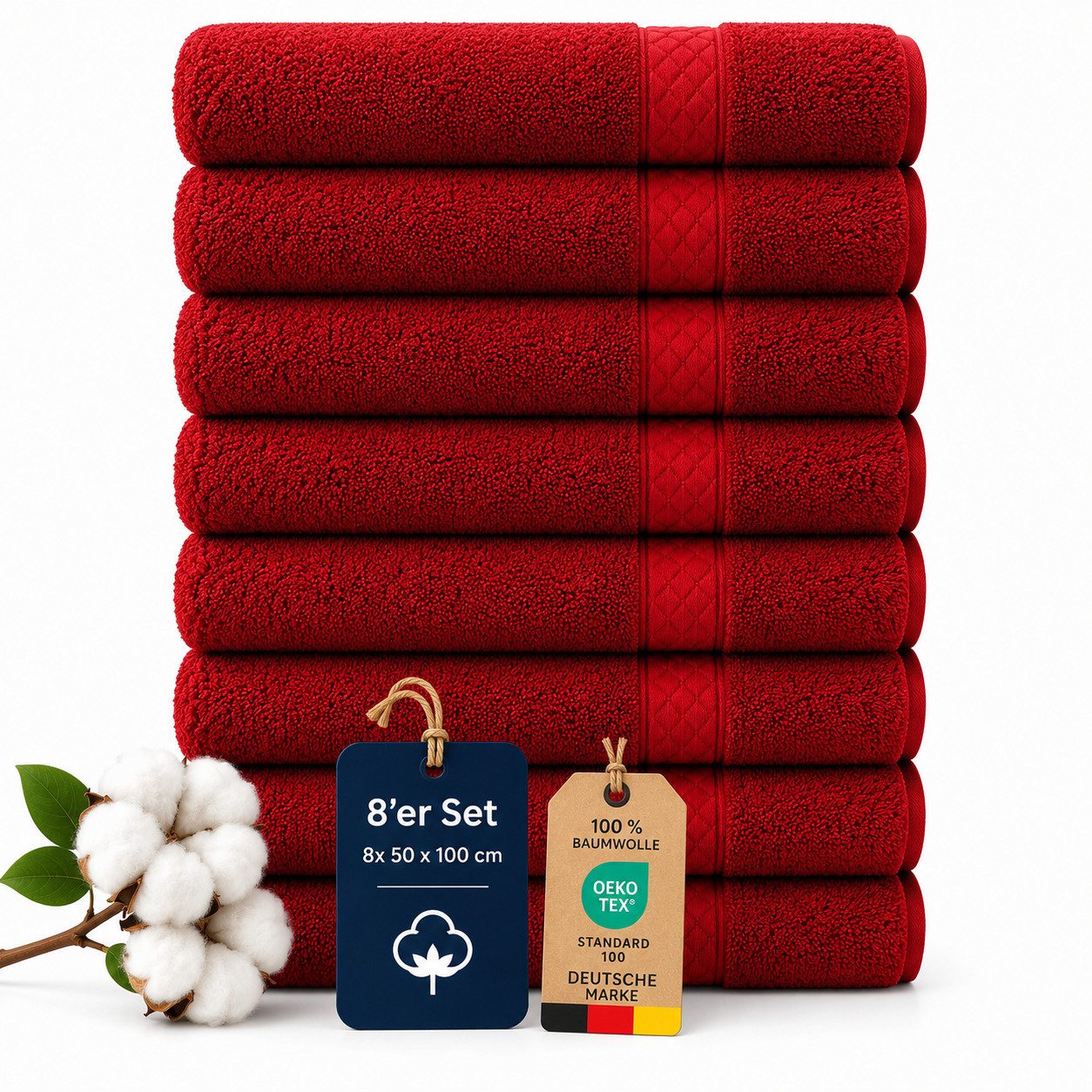Komfortec Handtuch Set 8x Premium Handtuch Set - 50x100 cm, Frottee (8-St), 100% Baumwolle, mit Bordüre, Weich, Hotelqualität