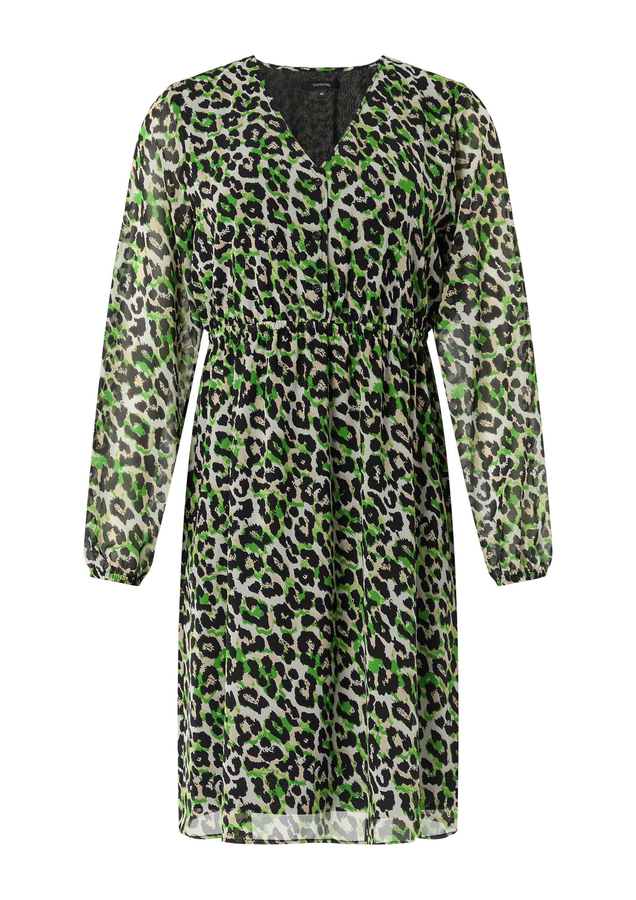 comma Minikleid Kleid Kurzes Chiffon-Kleid mit Leo-Print und Knopfleiste günstig online kaufen