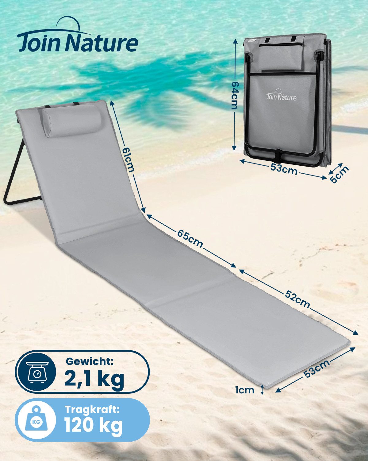 HOMECALL Strandtuch Strandmatte Liegestuhl Strandliege klappbar leicht, (61 cm, 2-St), Schnell Trocknet verstellbarer