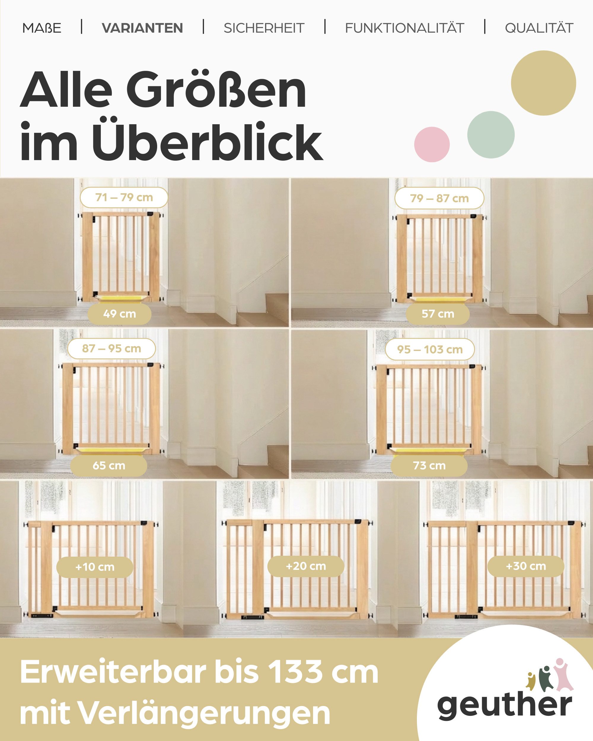 Geuther Treppenschutzgitter Easylock Flatstep Holz 71–133 cm, ohne Bohren Auto-Close flach Tritt, Treppenschutzgitter