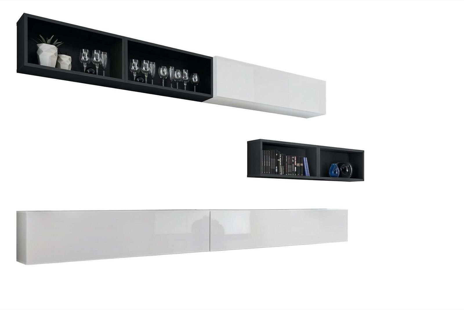 JVmoebel Wohnwand Moderne Wohnwand in Holzoptik mit integriertem TV-Ständer und Regalen, Made in Europa