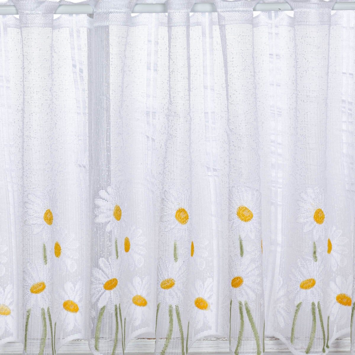 SCHÖNER LEBEN. Stoff Scheibengardinen Meterware nähfrei Jacquard Margerite weiß 60cm Höhe, pflegeleicht