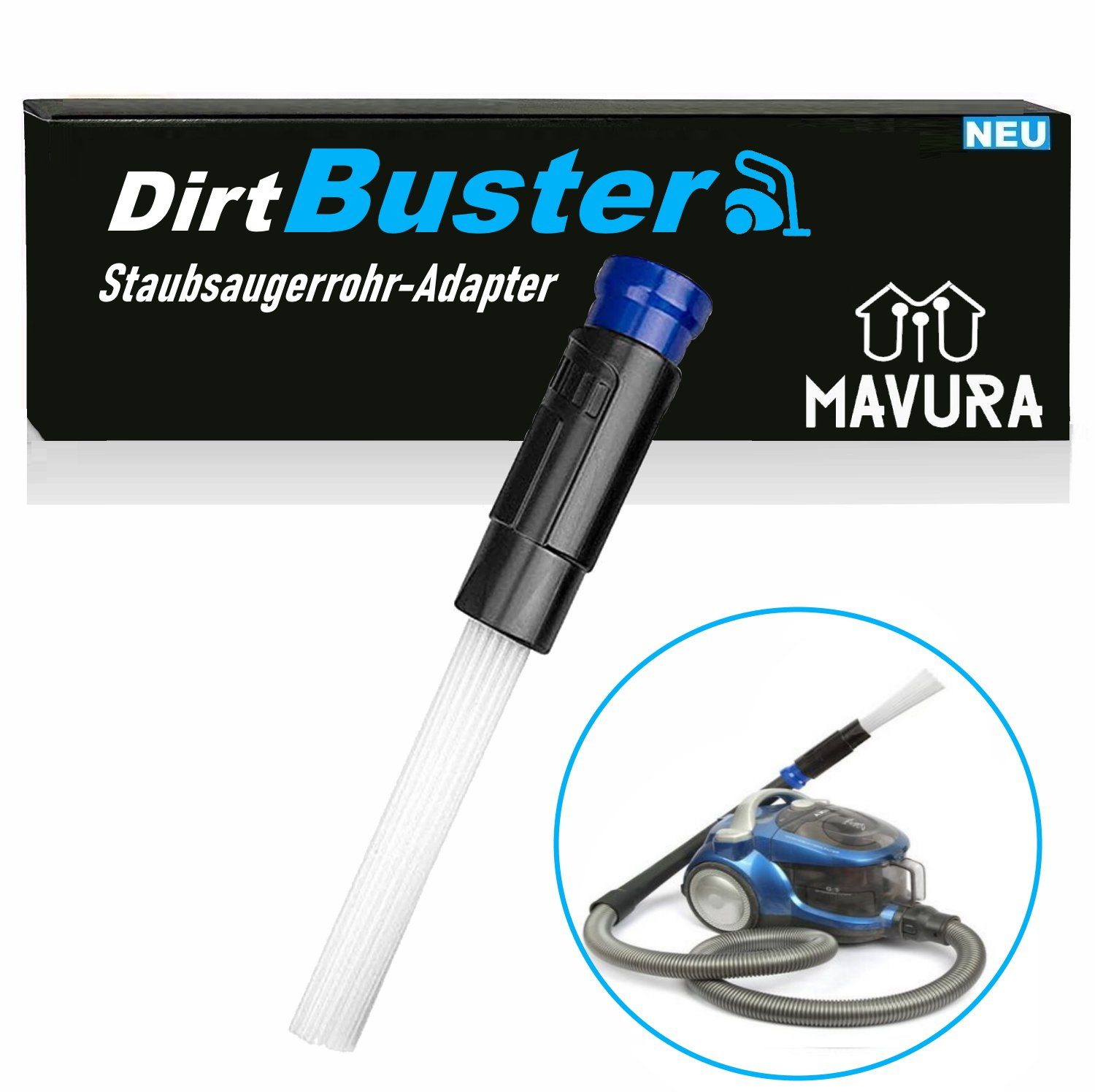 MAVURA Staubsaugerrohr-Adapter DirtBuster Staubsaugerbürste Universalreiniger Pinsel, Aufsatz Universal Möbelbürste Staubpinsel Pinselbürste