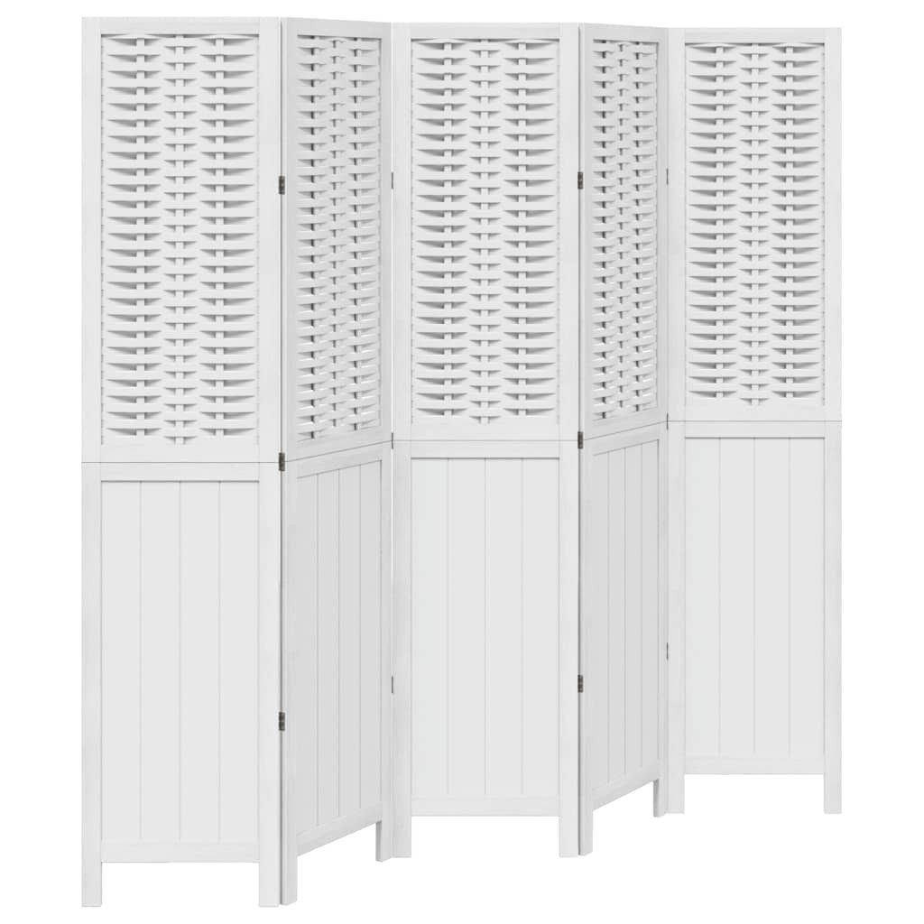 vidaXL Paravent 40 x 180 cm Paravent Trennwand 5-tlg Raumteiler Weiß Massivholz Paulow