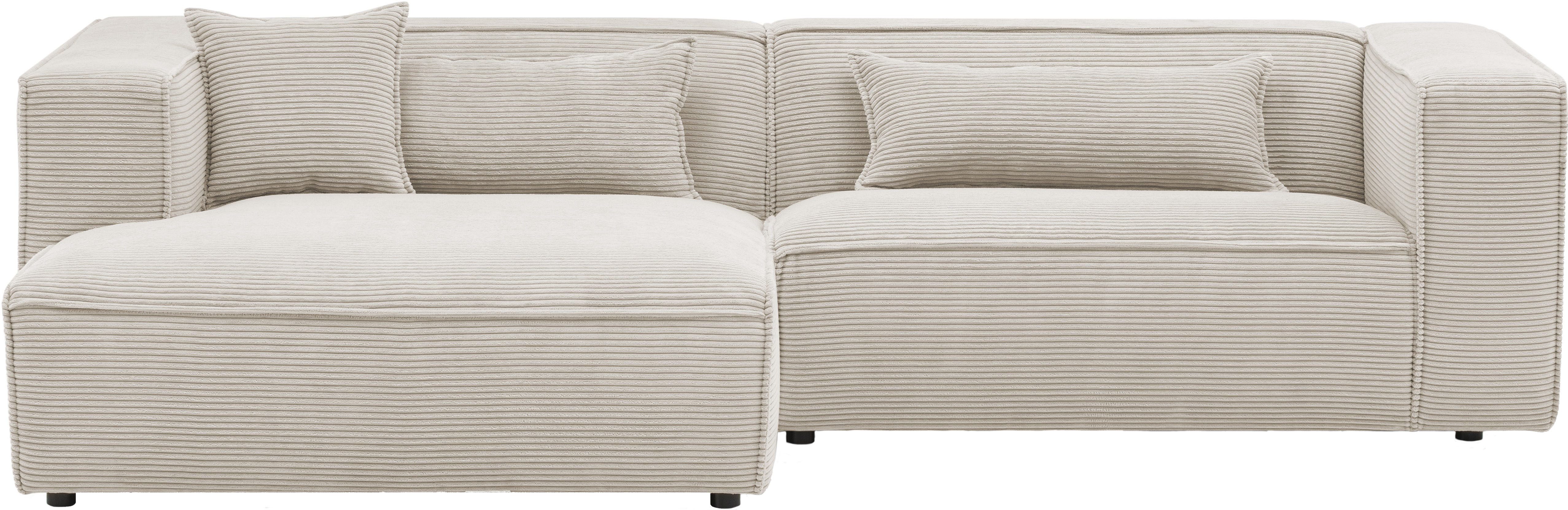 LeGer Home by Lena Gercke Ecksofa PIARA mit Kedernaht, Cord, Leinenoptik o. Strukturstoff, Couch, L-Form, wahlweise Ottomane rechts/links, schwarze Füße, bequemer Sitzkomfort