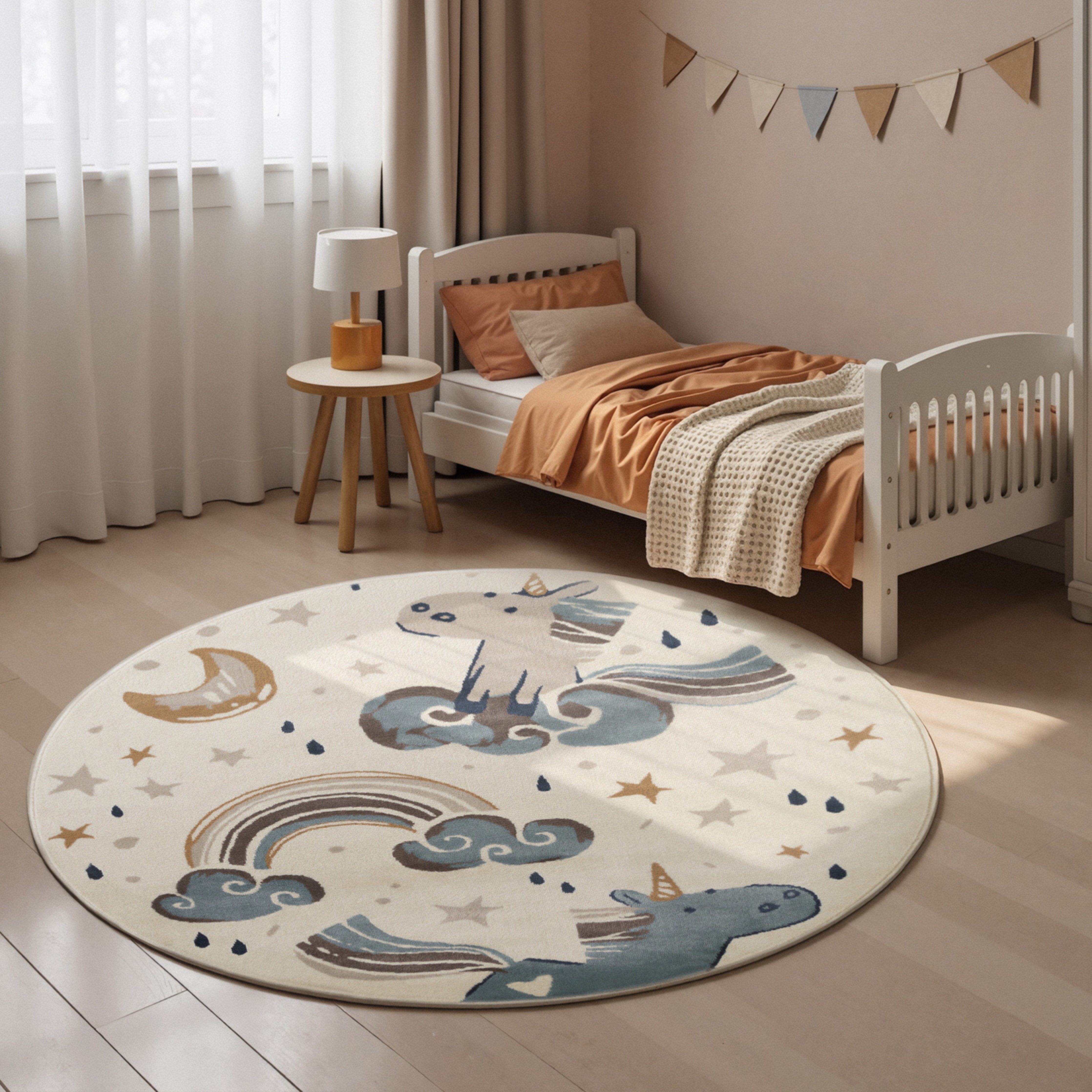 HANSE Home Kinderteppich Einhorn, rund, Höhe: 10 mm, Pflegeleicht, Weich, Kinderzimmer, Spielteppich, Spielunterlage