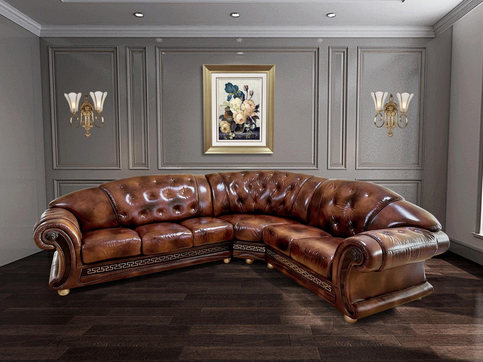 Salottini Chesterfield-Sofa Chesterfield Oriental Ecksofa Eckcouch BRAUN Wohnlandschaft, 3 Teile, Traumoptik