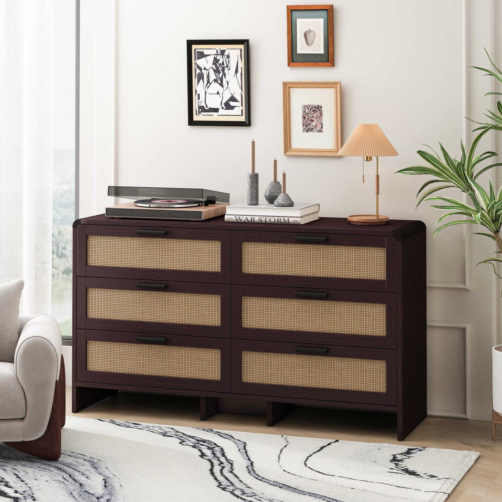 IDEASY Schubkastenkommode Bogenförmiger Rotang-Eckschrank 130cm, 6 Schubladen