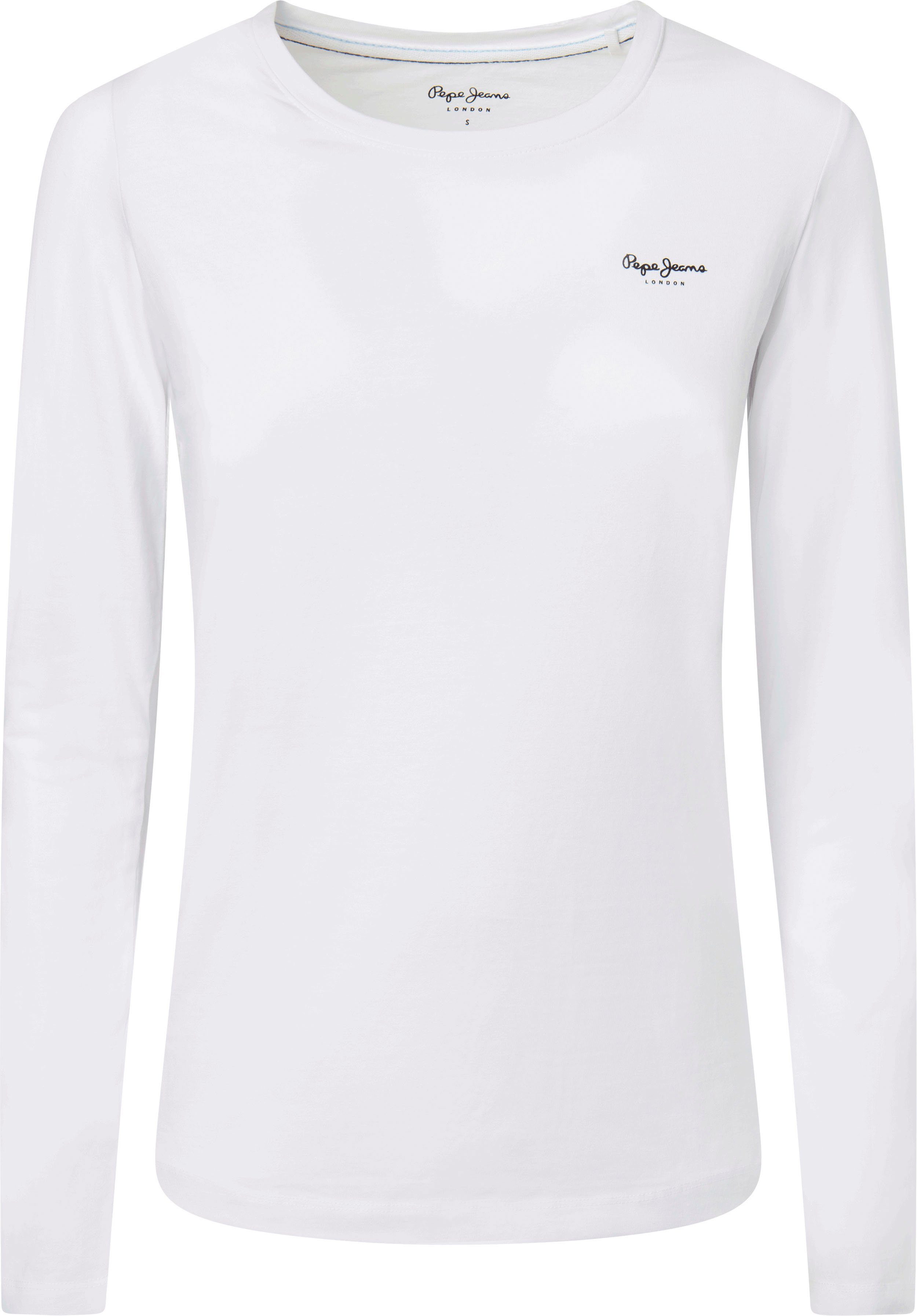 Pepe Jeans Langarmshirt AMBERTA N mit im Brustbereich kleinem 8WHITE Marken-Logo-Print