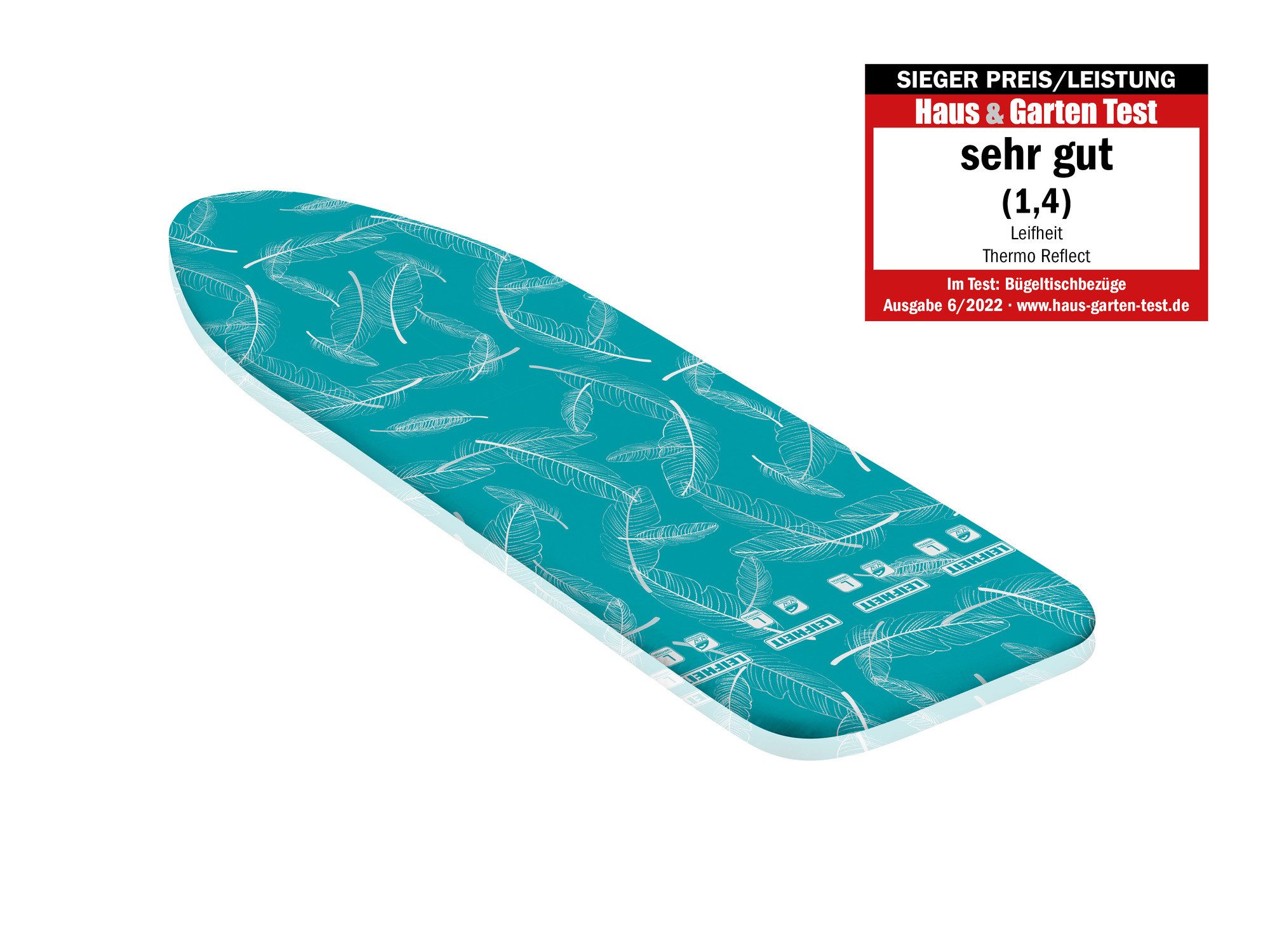 Leifheit Ersatz-Bügelbrettbezug Bügeltischbezug Thermo Reflect L/Universal, Zwei-Seiten-Bügeleffekt, 140x45cm, 3mm Molton-Komfortpolsterung